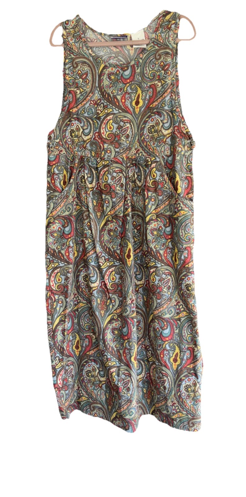 Vintage Erika & Co Green Corduroy Jumper w Blue/Red Paisley Florals Size L