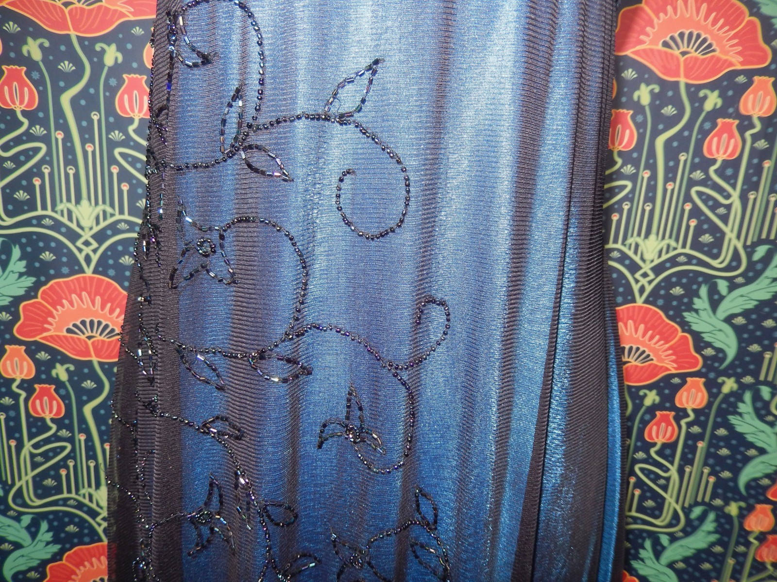 Vintage Y2K Black Blue Mesh Beaded Cocktail Whimsigoth Dress Empire Waist