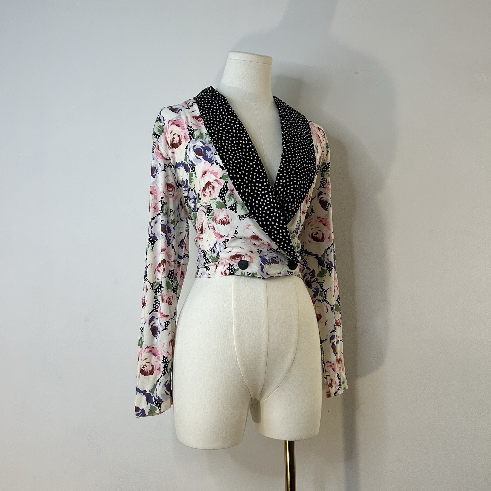 80s Preppy Polka Dot Floral Top 36-38 Inch Bust Romantic Soft Girl Cottagecore