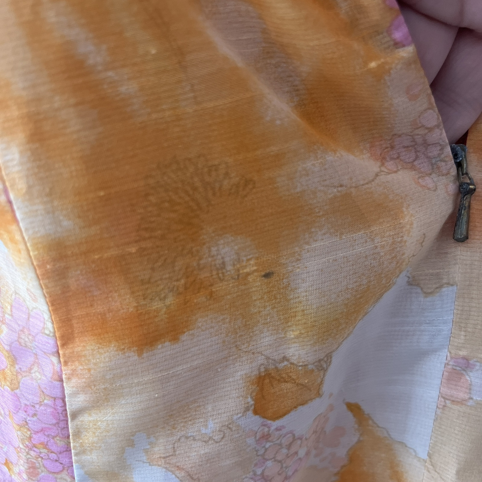 Vintage Orange and Pink Sleeveless Dress V Neck Beaded Abstract Floral Spring