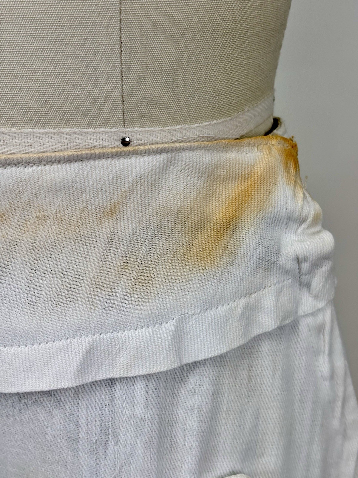 Edwardian 1910s Antique Cotton Skirt White Buttons Snaps Wide Hem Twill Weave