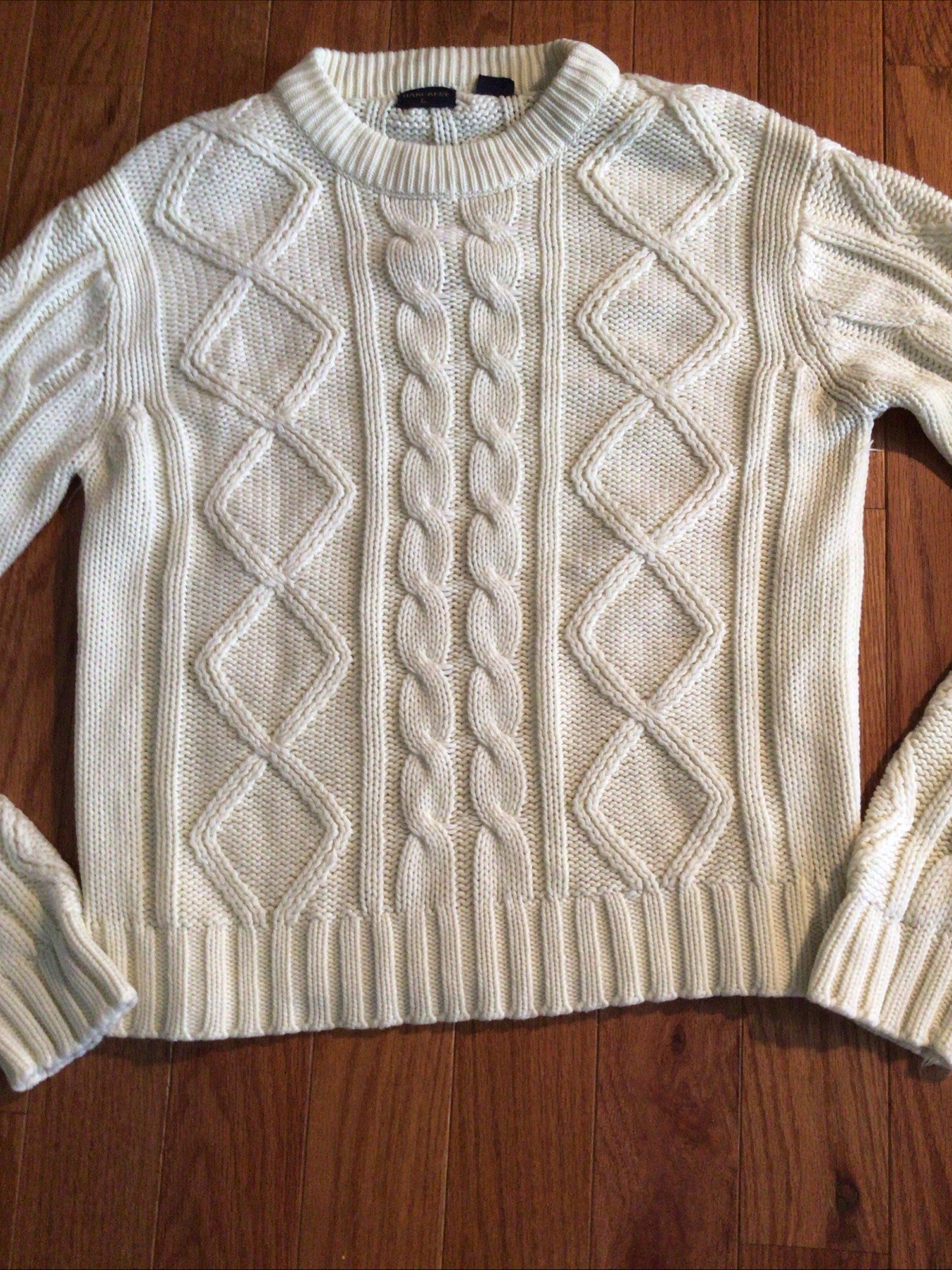 Harcrest Vintage Women’s Cream Classic Fisherman Cable Knit Sweater Large