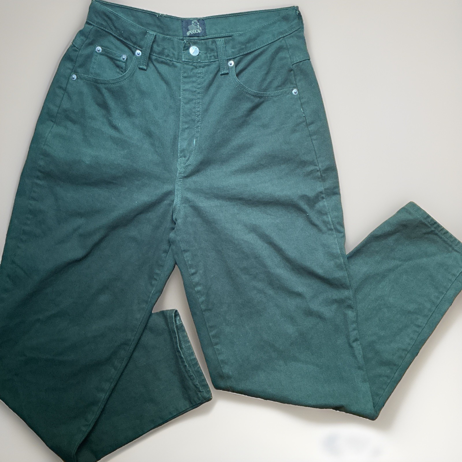 Vintage 80s SASSON Green Denim Mom Jeans Sz 12 High Rise Tapered Leg Made In USA