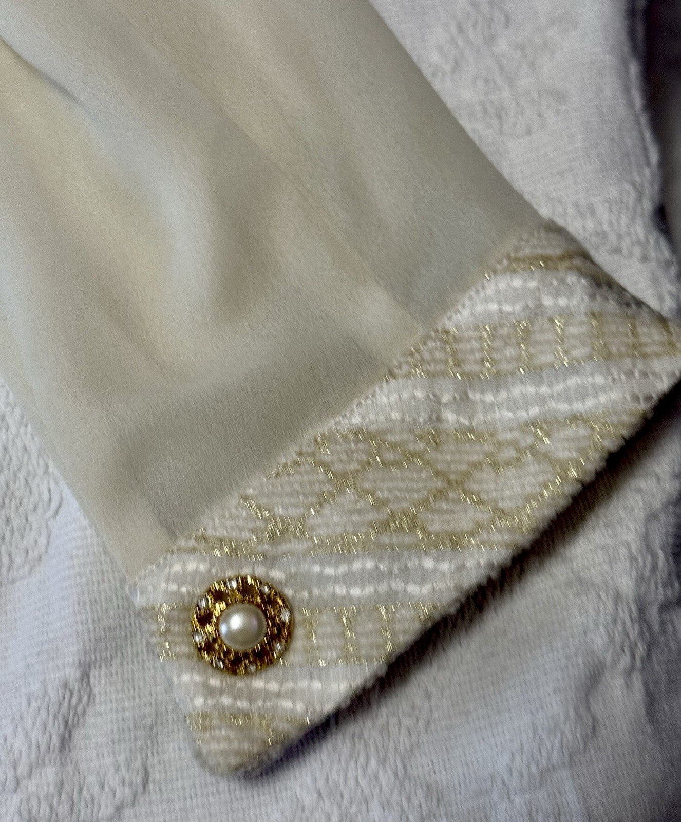 NWOT VTG 90s Clara Yoon Original Korea Designer Dress Quiet Luxury Gold Ivory M