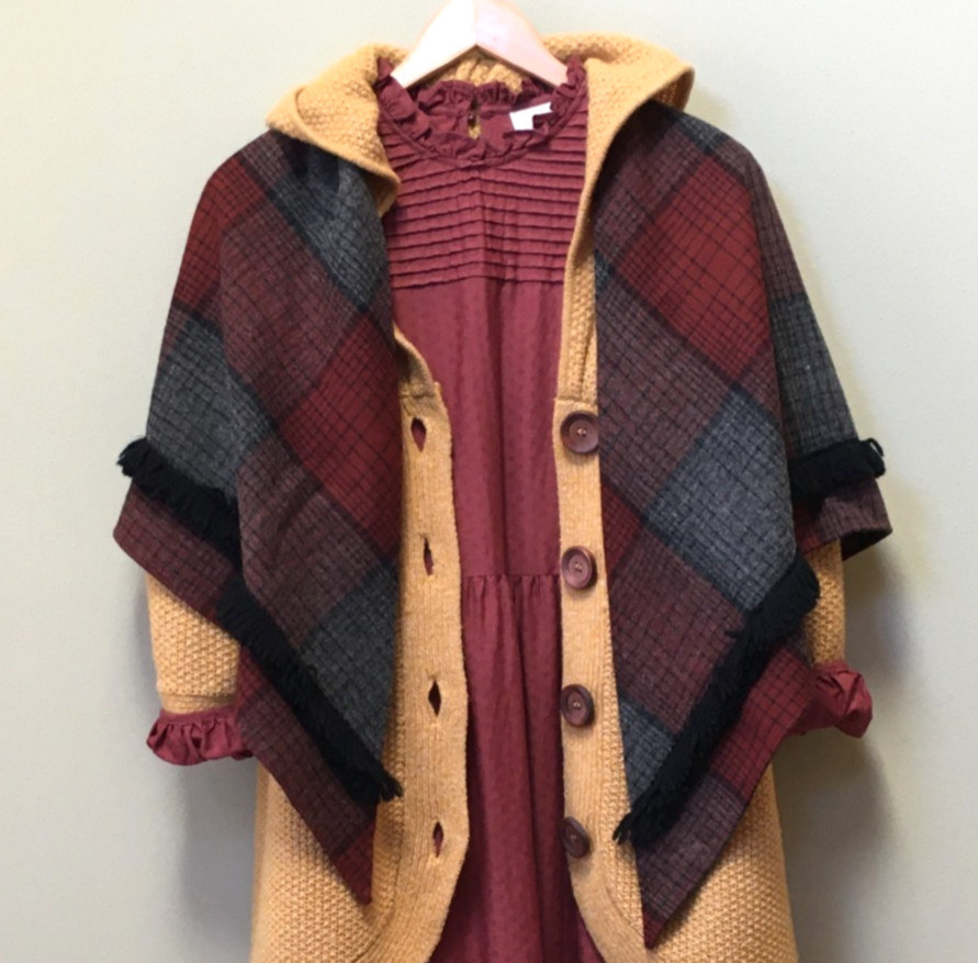 Vintage Wool Shawl Wrap Plaid Rust Mauve Gray Koret of California Outlander Like