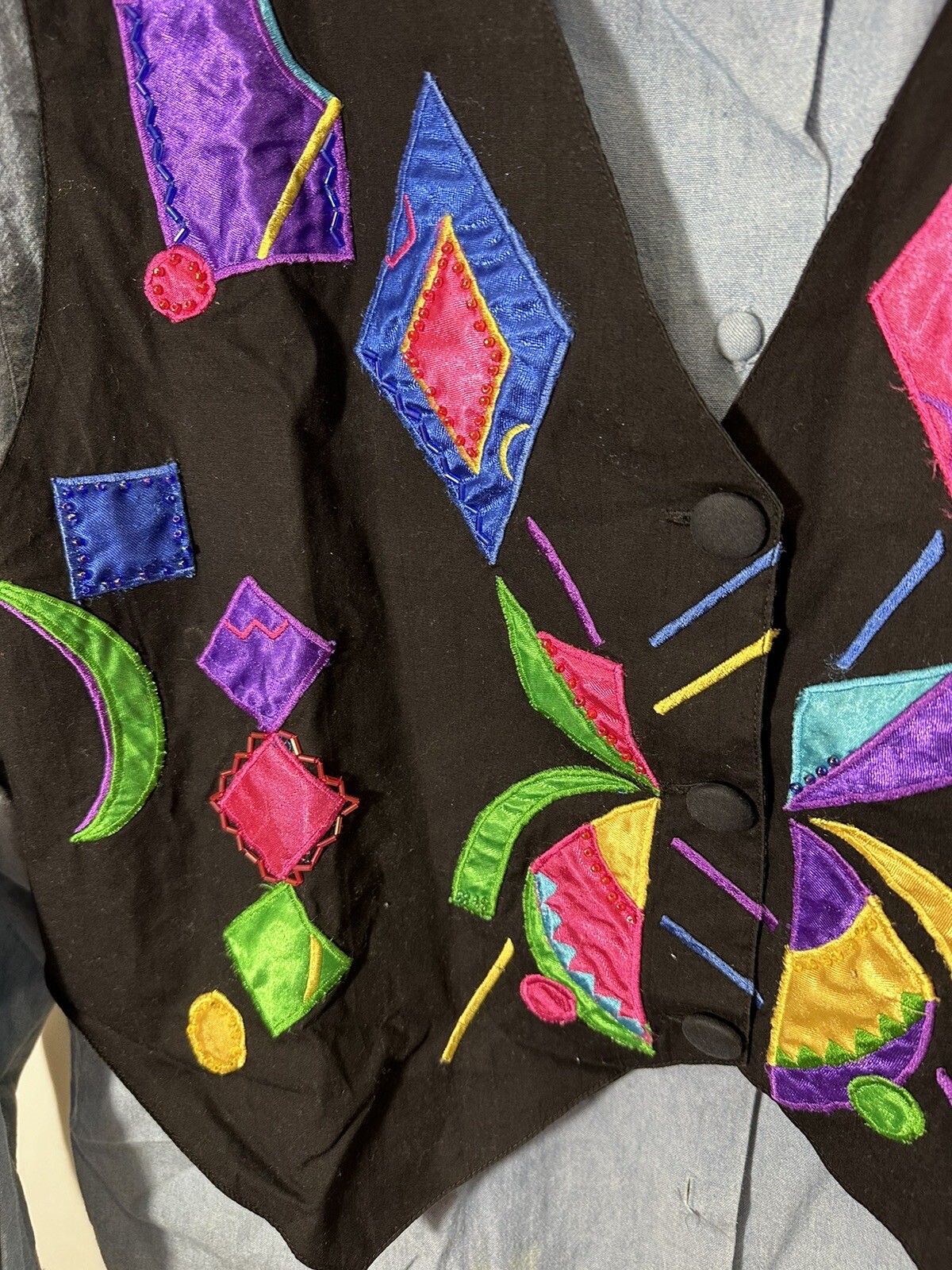 Funky 80s Vested Denim Shirt Large Harbour View Costume