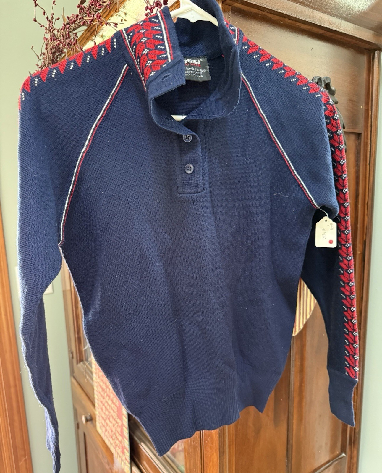 Vintage OSSI Skiwear Blue And Red Sweater Acrylic And Wool Size S