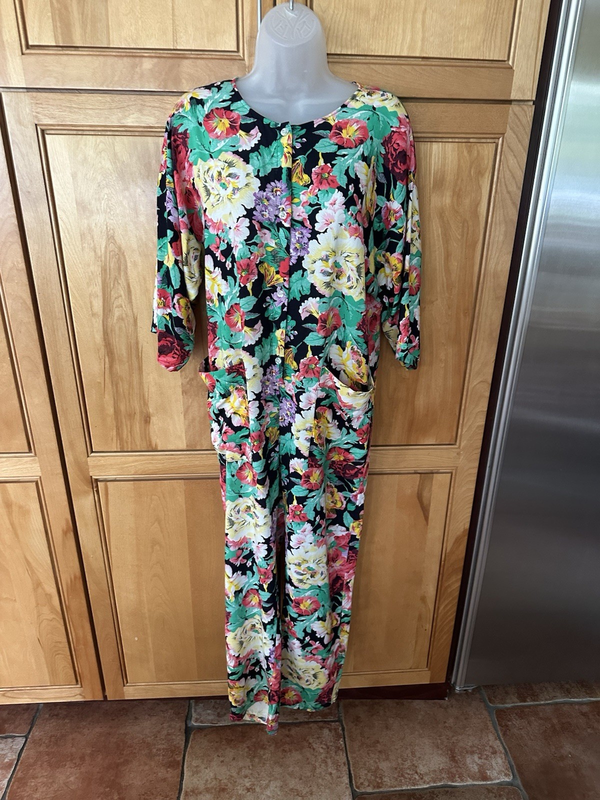 Vintage 80s Clovis Ruffin Saks Fifth Ave S P Floral Rayon Jumpsuit USA READ!