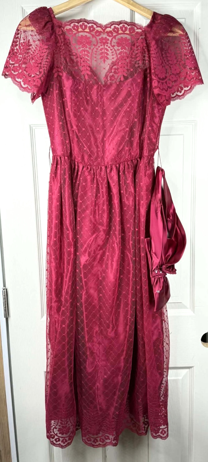 JCPenney Union Made 5 / 6 Wine Lace Shell Knee Rockabilly Dress VTG Wedding