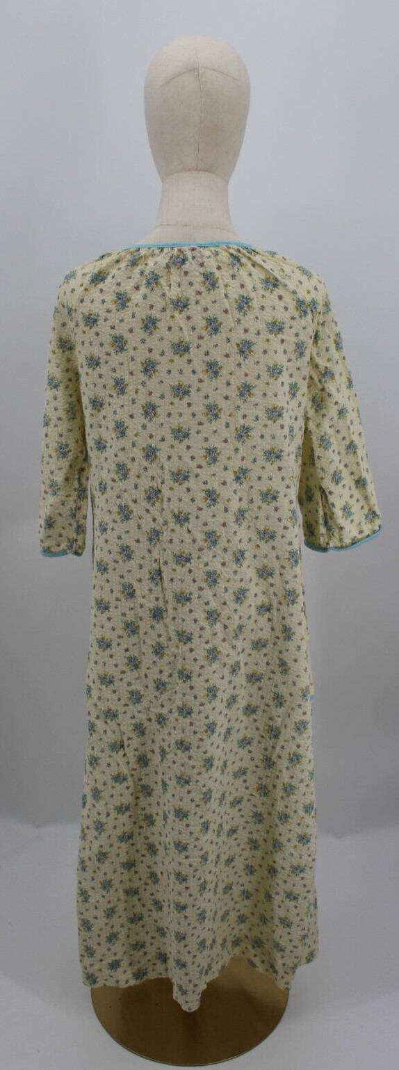 Vintage Keyloun Housecoat Nightgown Womens Small Floral Cotton Blue Yellow 1960s