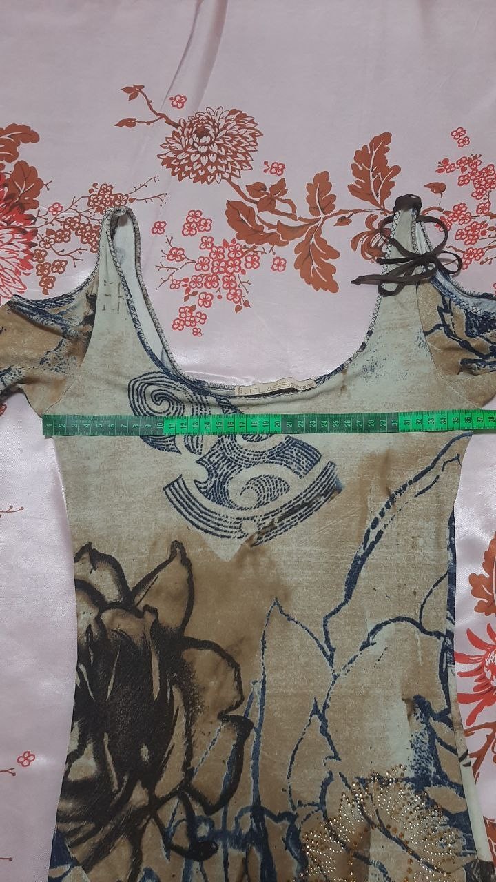 Vintage Roberto Cavalli Class Dress Rose Tattoo Print Midi Boho