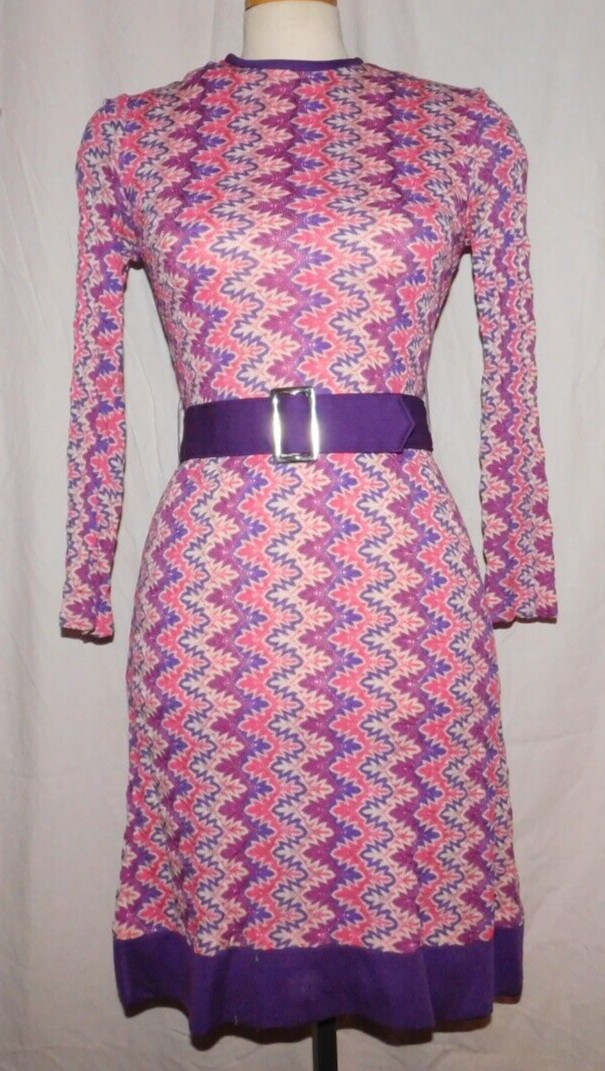 VTG 60’s NU MODE DRESS MOD Pink Purple Bold Psychedelic ZigZag Belt sz S