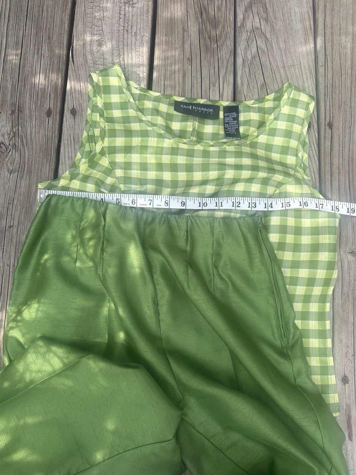 80s does 50s Green Dupioni Three-Piece Sag Harbor Outfit, Size 8