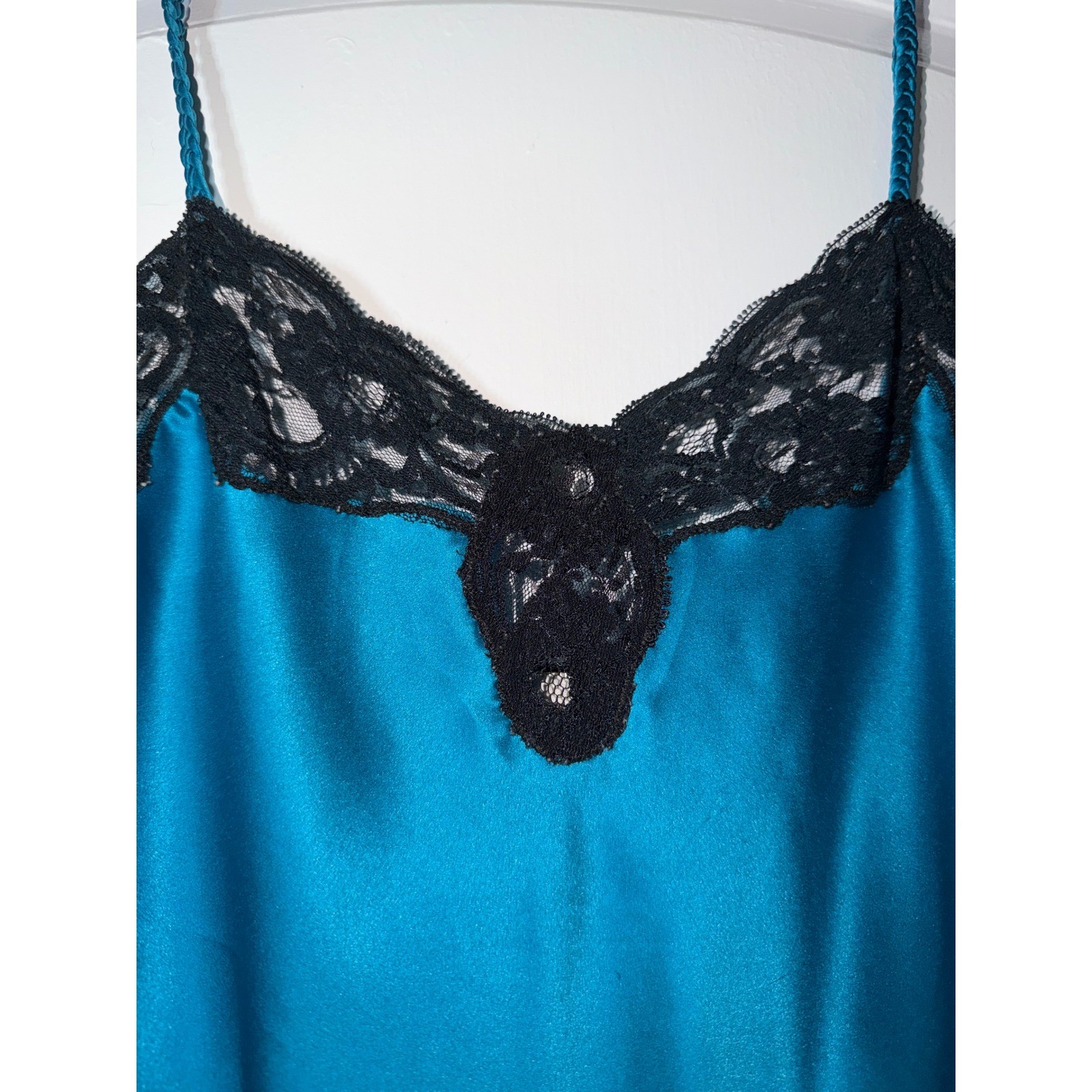 Vintage Victoria’s Secret Blue Satin Lace Trim Slip Dress Size P 90s Nighty