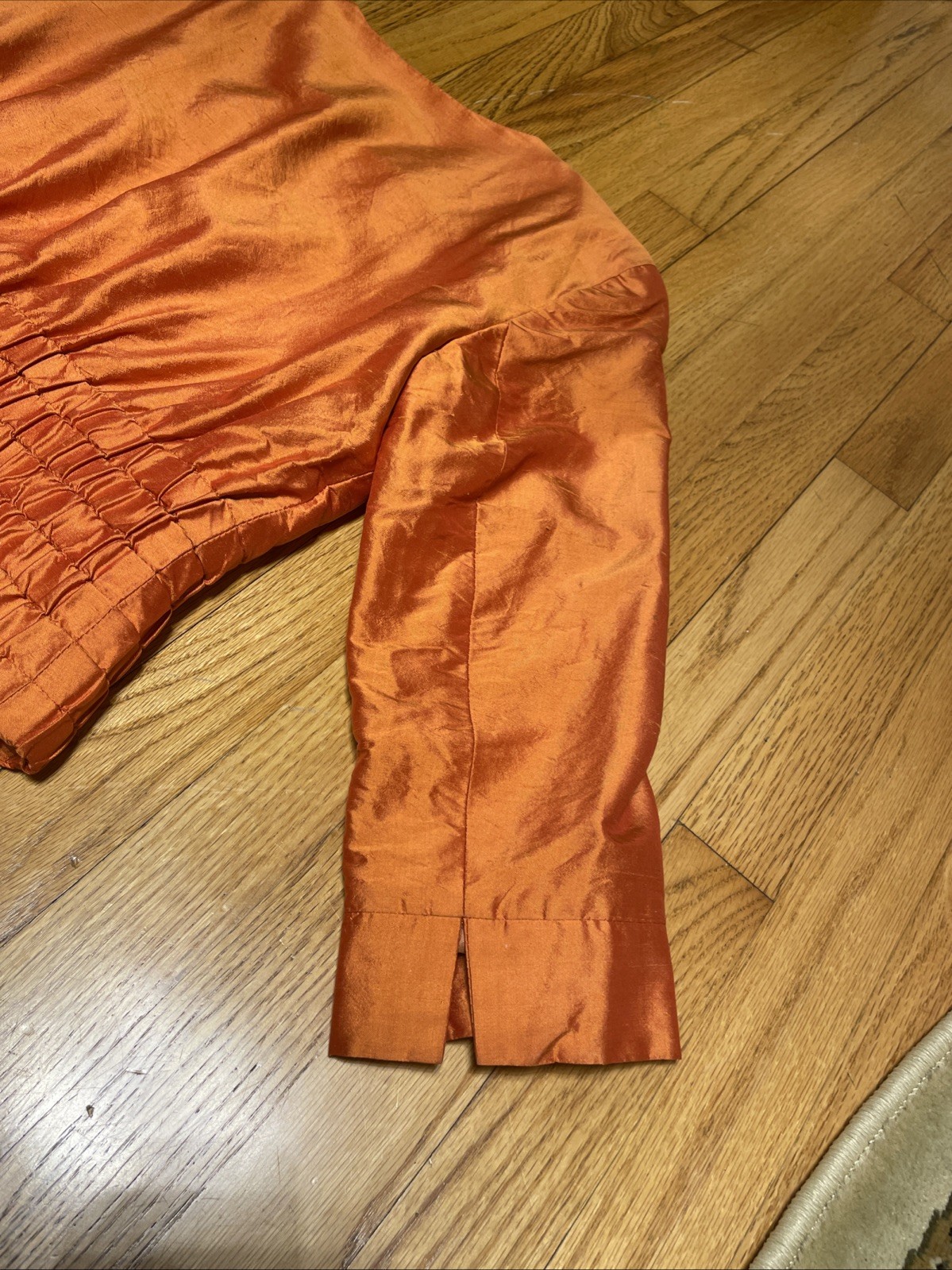Vintage Singh S. Madan Silk Bronze Orange 100% Silk Bomber Jacket US 4 Small