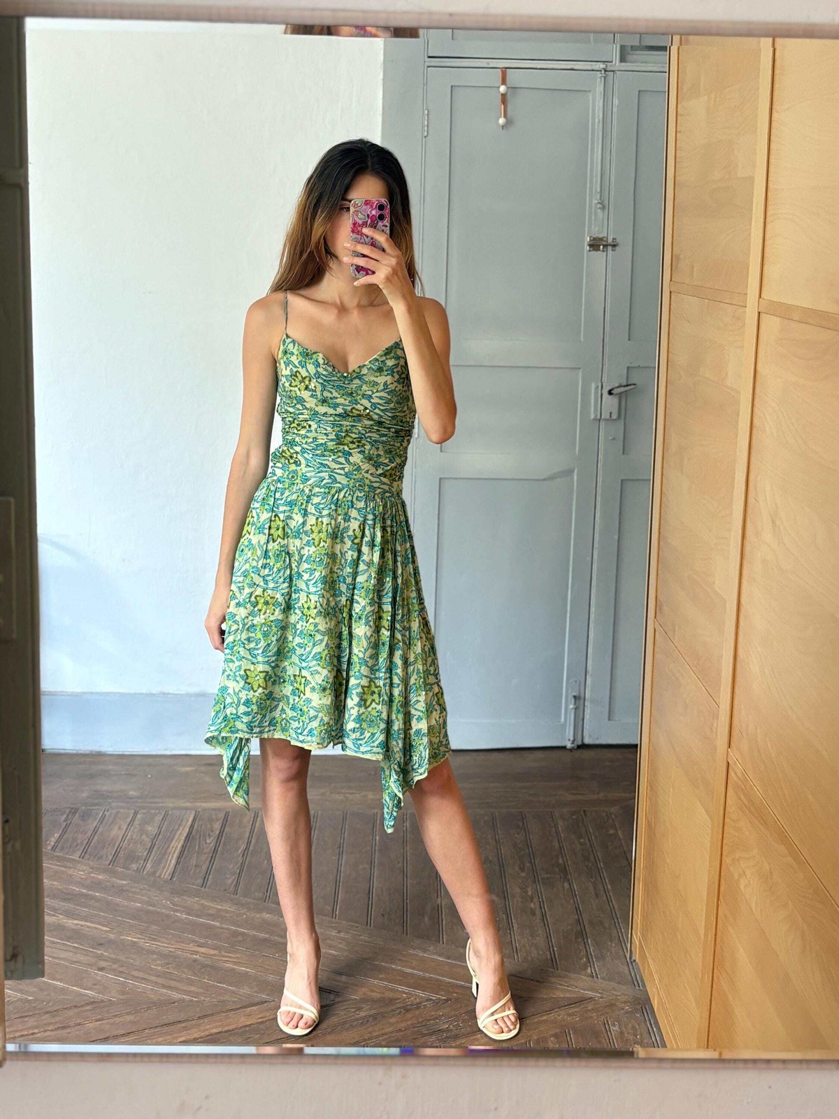 Petite Vintage Etxart & Panno 100% Silk Two Piece, Luxury Set with Sequin Floral