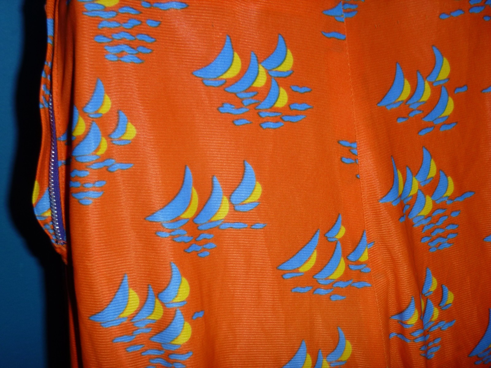 Vtg 60s MOD Knit Mini Skirt Red W/ Blue & Yellow Sailboats Sz XS/S