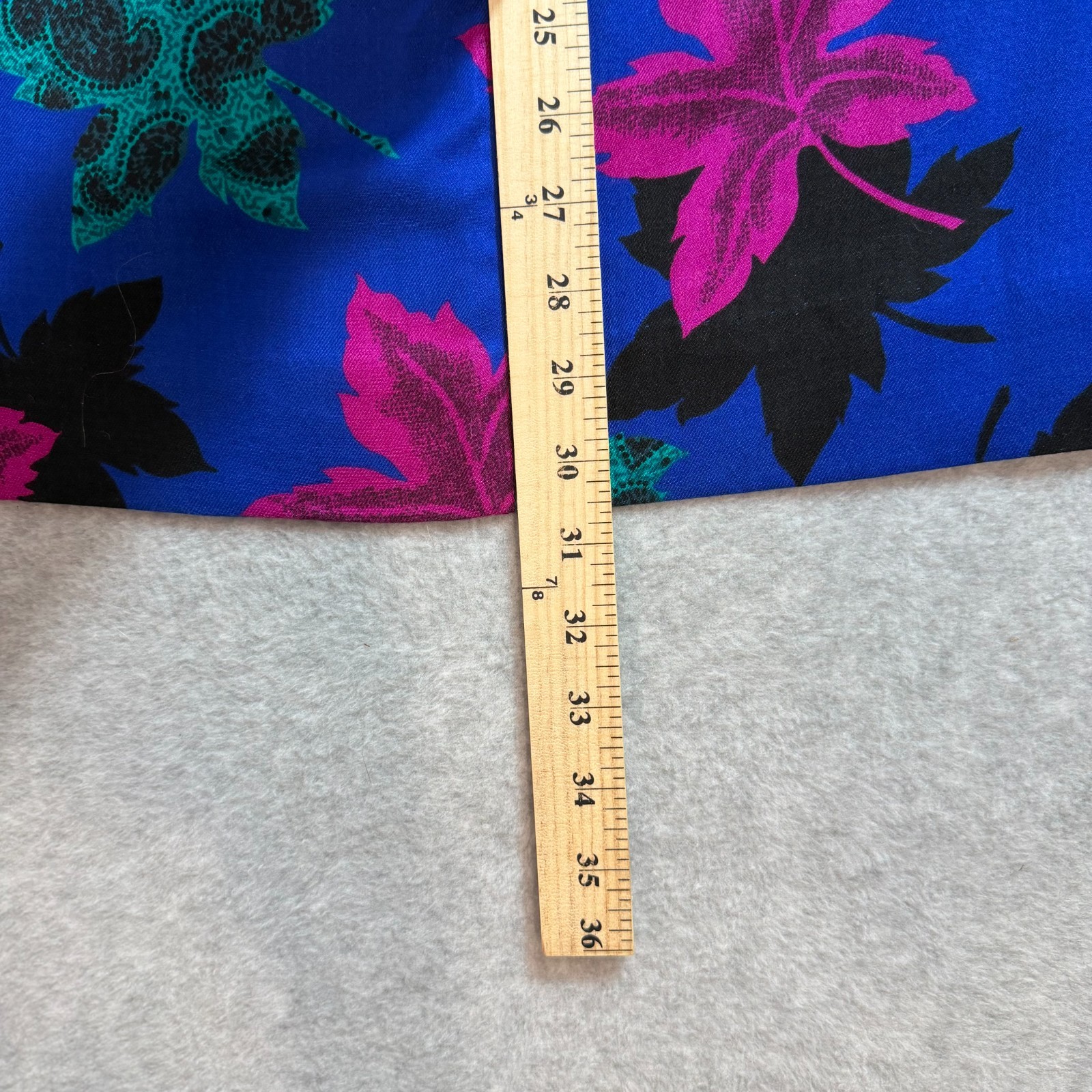 Vintage 80s/90s Vibrant Leaf Print Pleated Midi Skirt Royal Blue, Magenta & Teal
