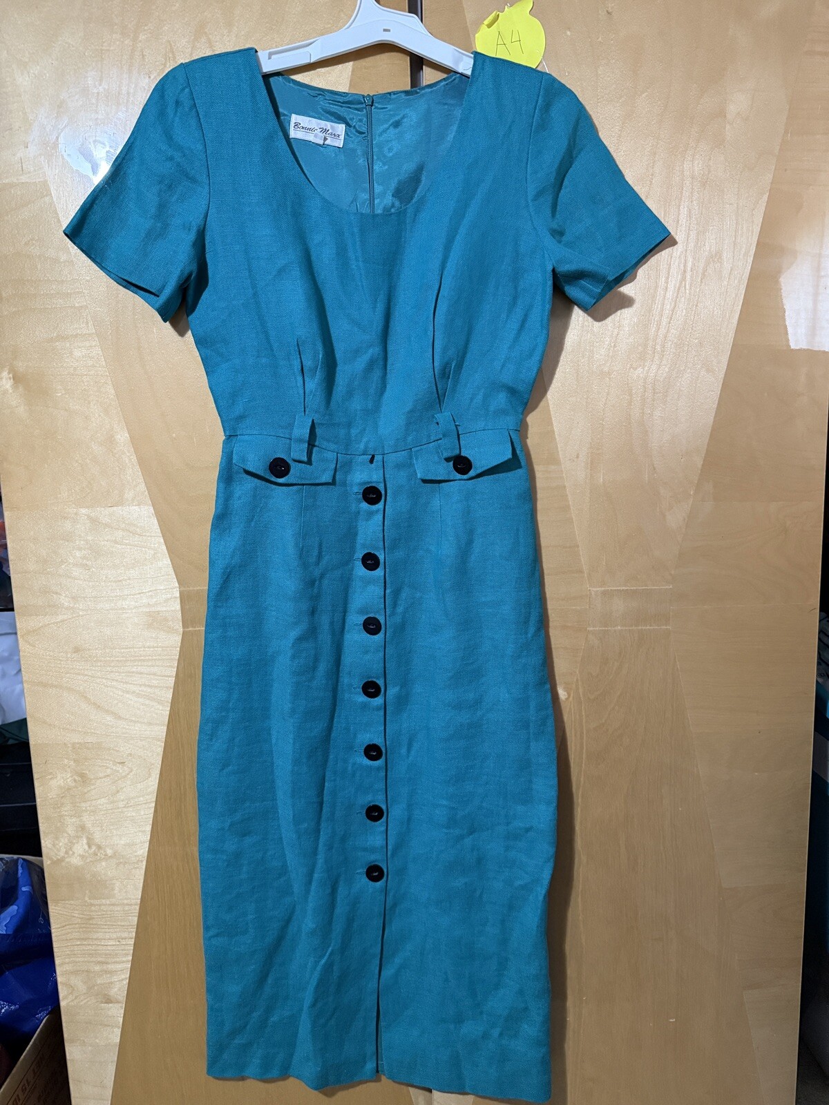 Vintage Bonnie Marx Womens Dress 8 Green Blue 80s Short Sleeve