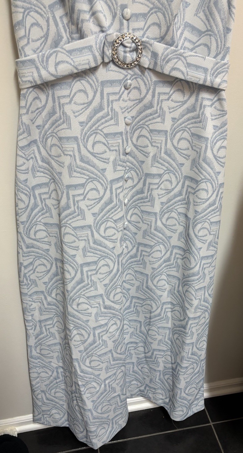 Vtg 60s 70s Mod Blue Silver Metallic Lounging Maxi Dress Hostess Dressing Gown 6