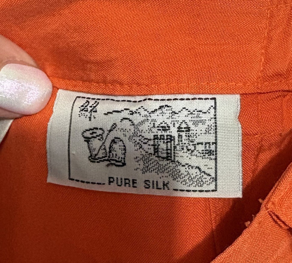 Vintage 100% Silk Orange High Waisted Pleated Trouser Pants Classic Colorful