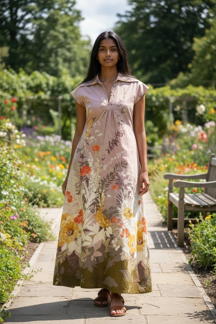 Vintage 70s McInerny Hawaii Floral Mandarin Collar Maxi Dress Muumuu Pink S/M