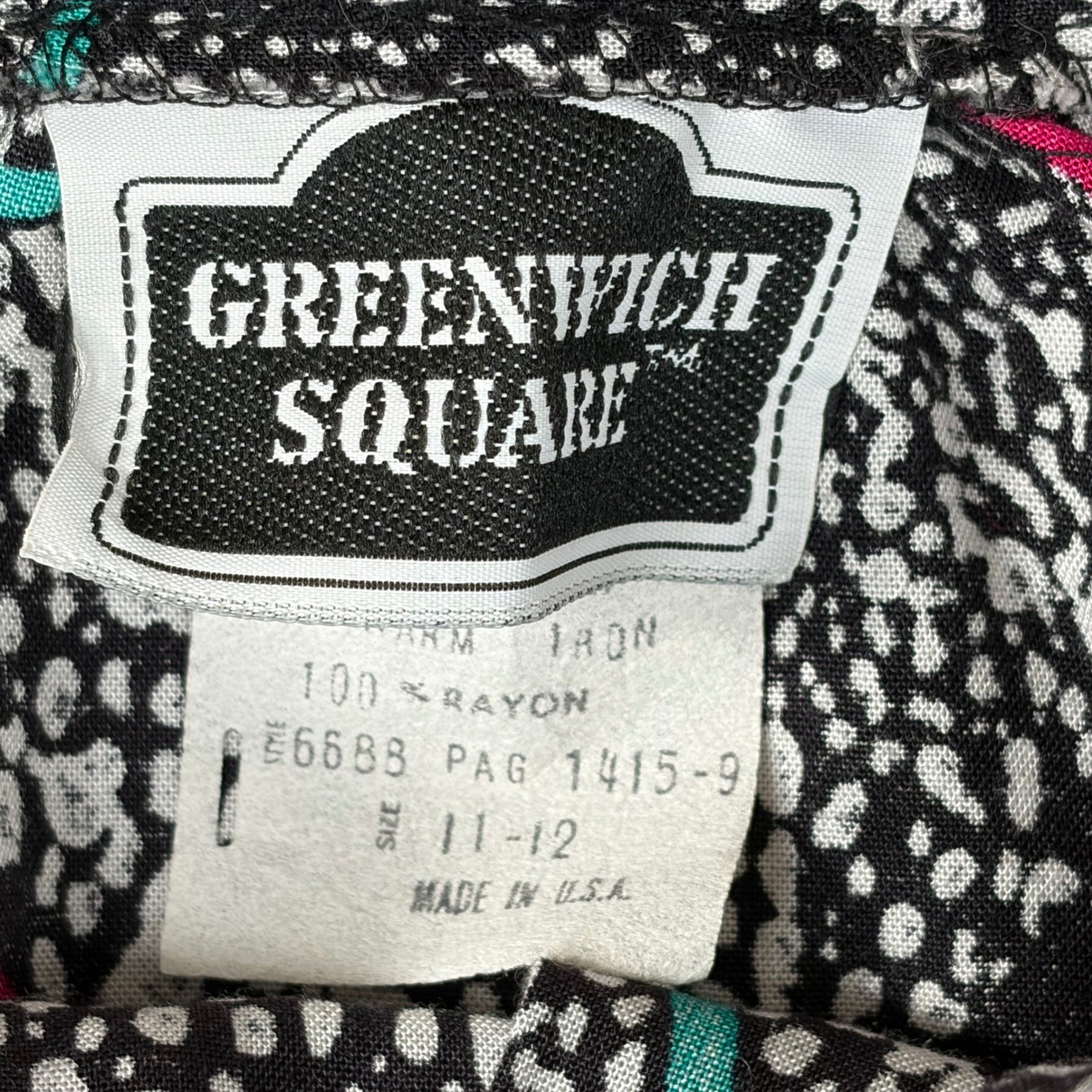 Vintage Greenwich Square 80s Geometric Neon Midi Skirt Black White Rayon 11-12