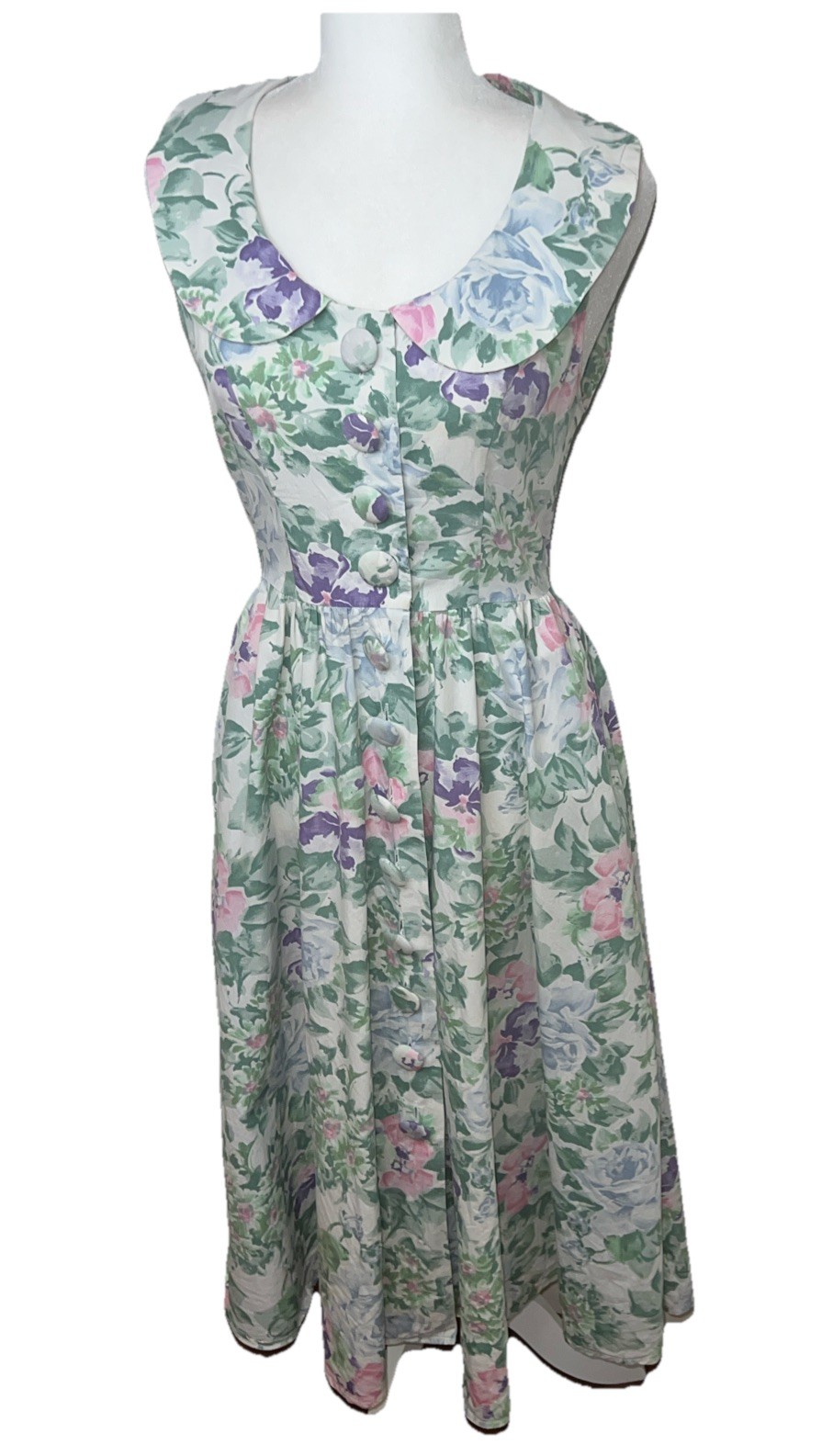 EUC Vintage 80s Karin Stevens Romantic Cottage Tea Garden Floral Cotton Dress