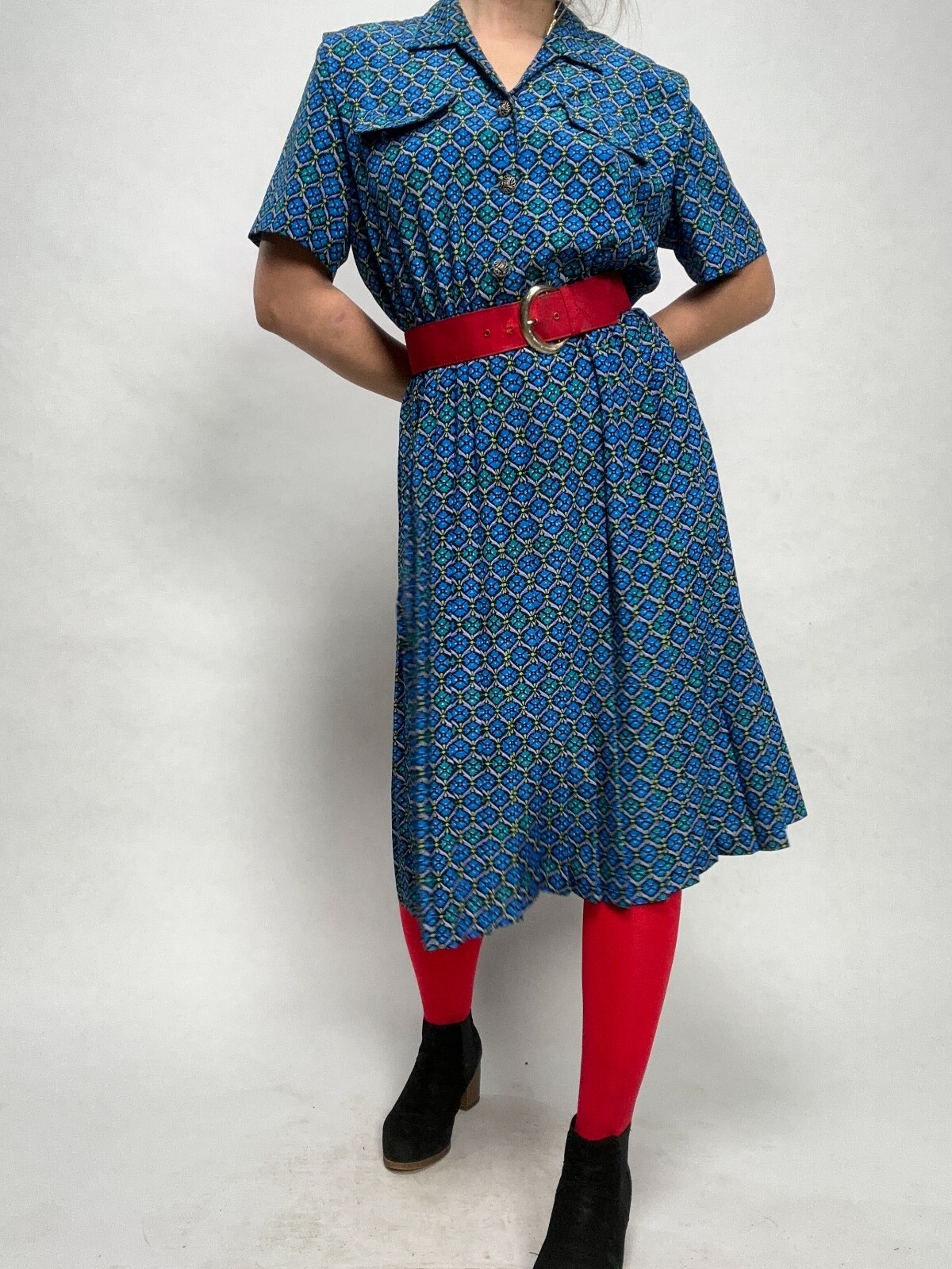 Vintage 80’s Lesie Fay Shirt Dress Sz lg Cute Print