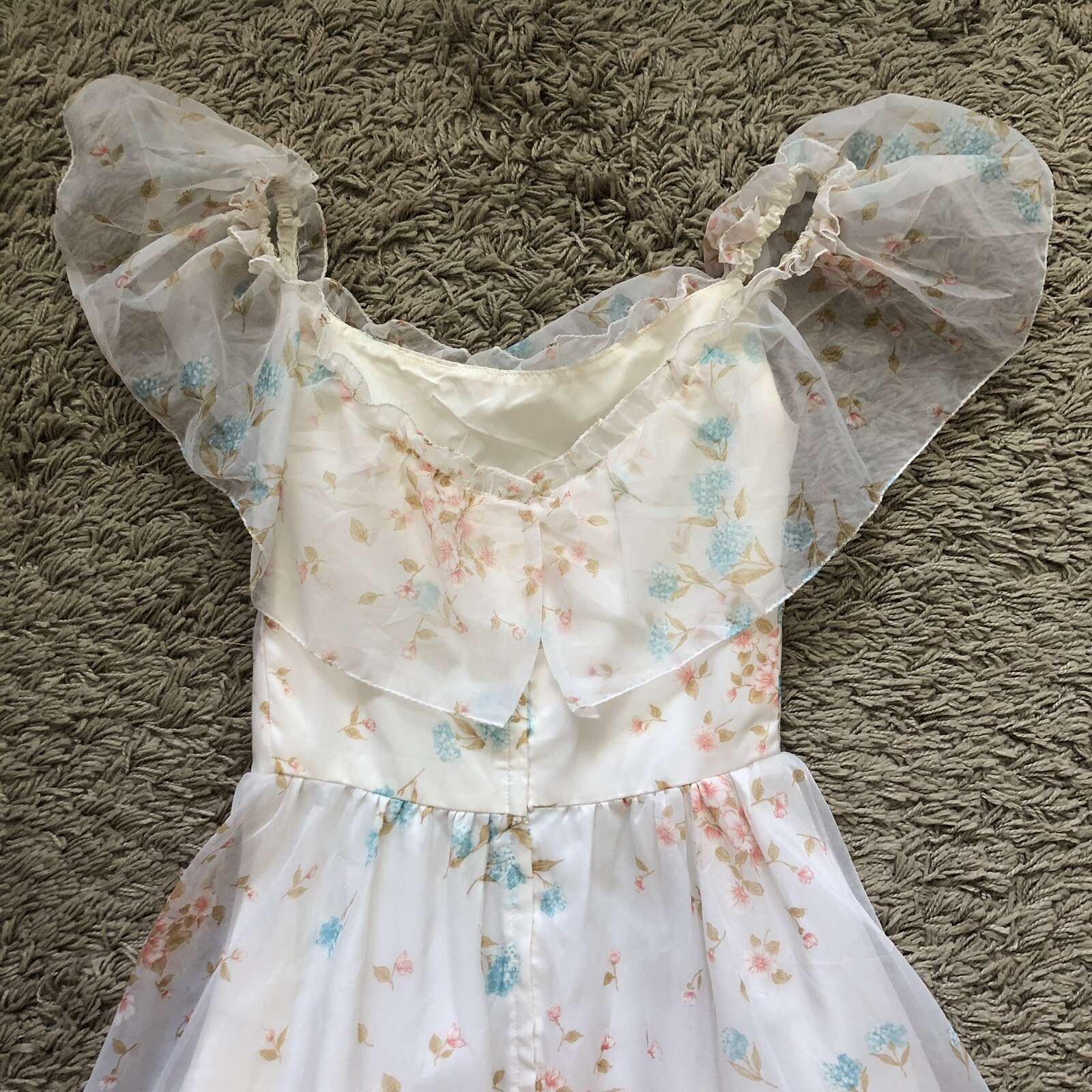 ILGWU Maxi Dress Ruffles Brunch Prom Gown Floral Easter Bridal Prairie Vintage