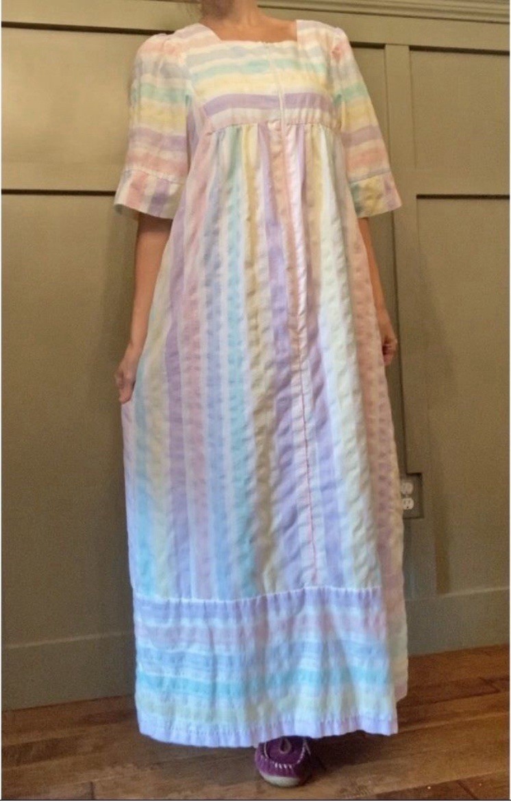 Vintage Styled By Saybury PastelRainbow Stripe Maxi Dress