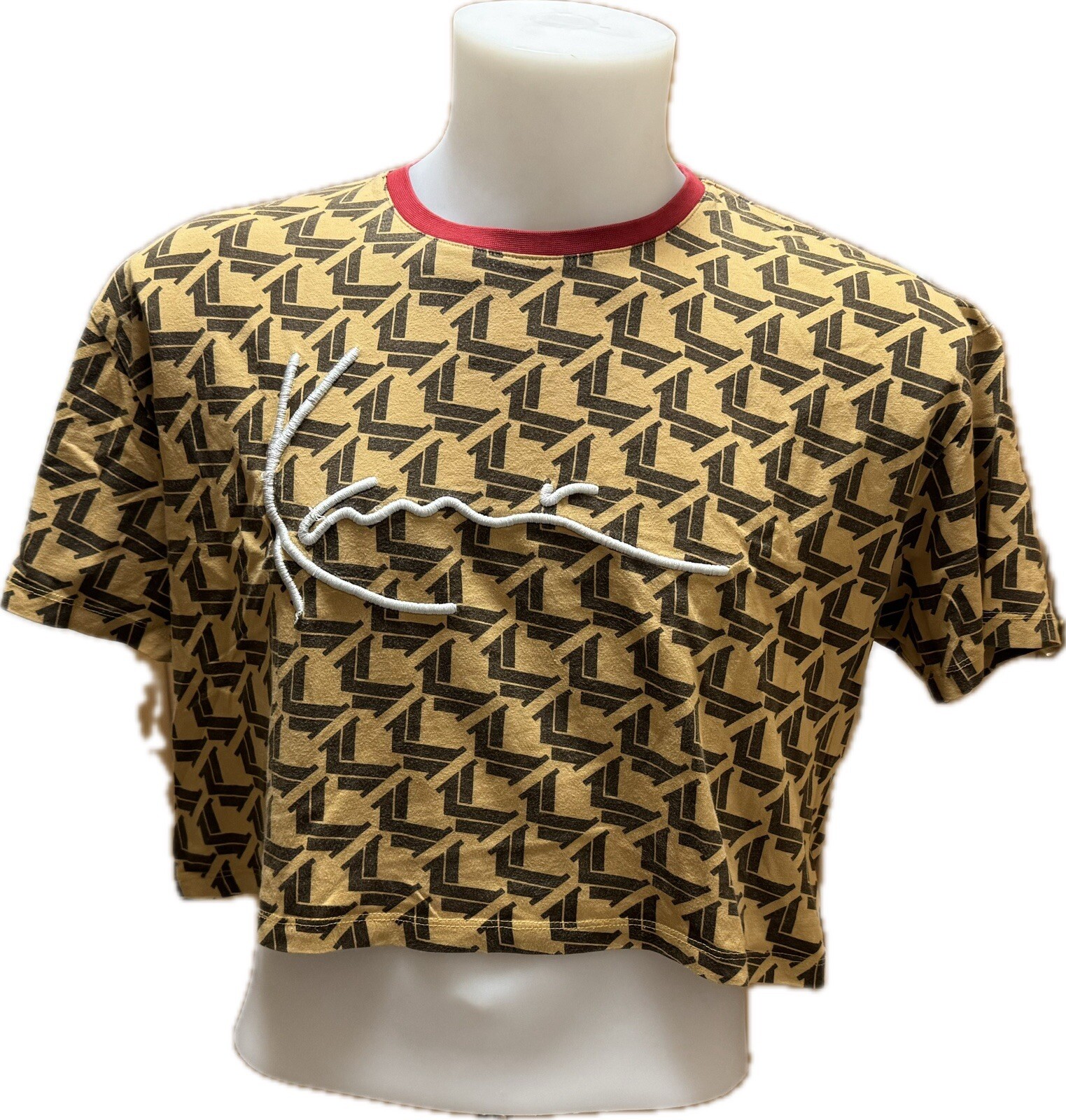 Karl Kani T-Shirt Size L Womens Yellow Tummy Free Pullover Sweatshirt Polo Luxury Classy