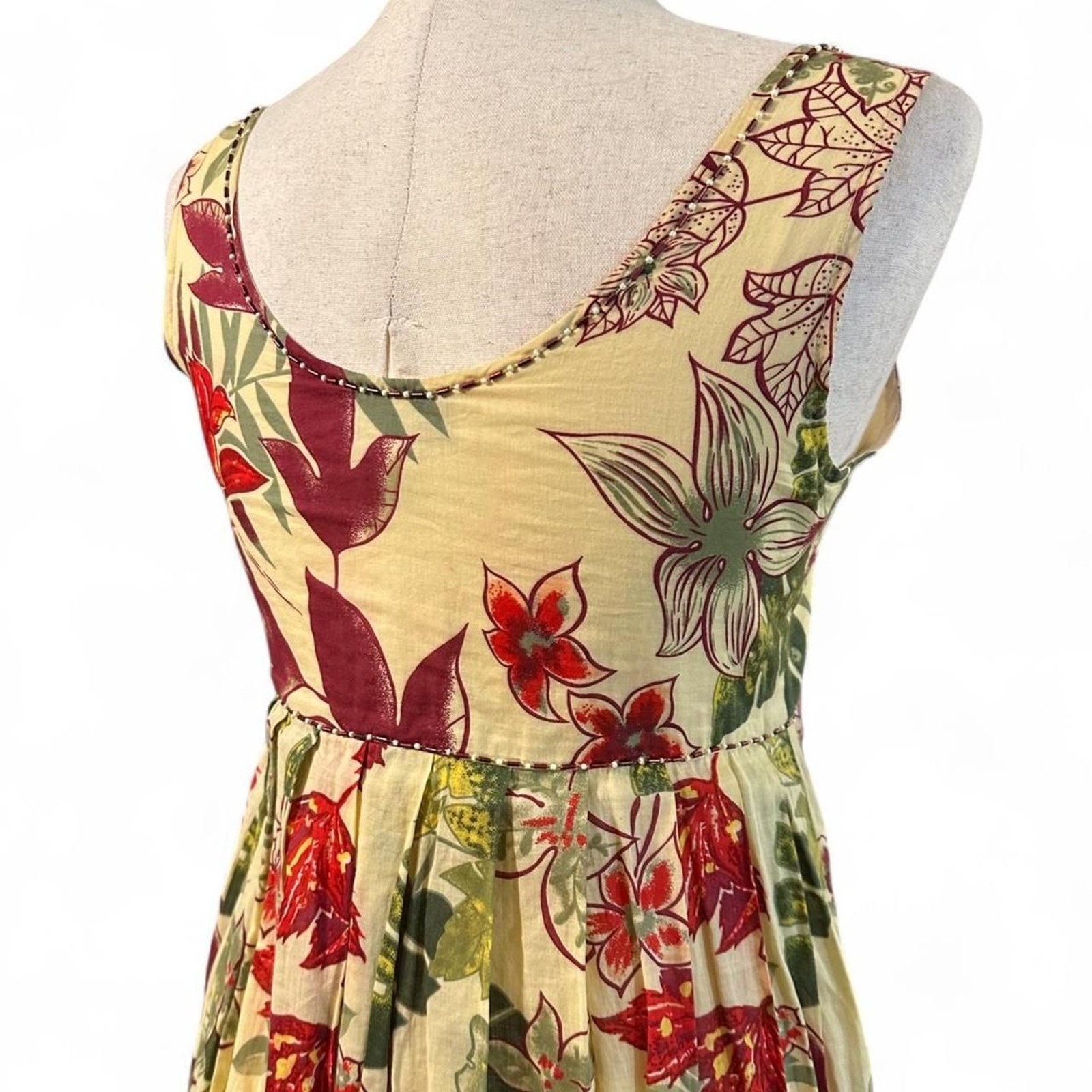 Gemini and Libra 70s Empire Waist Floral Midi Bubble Skirt Dress