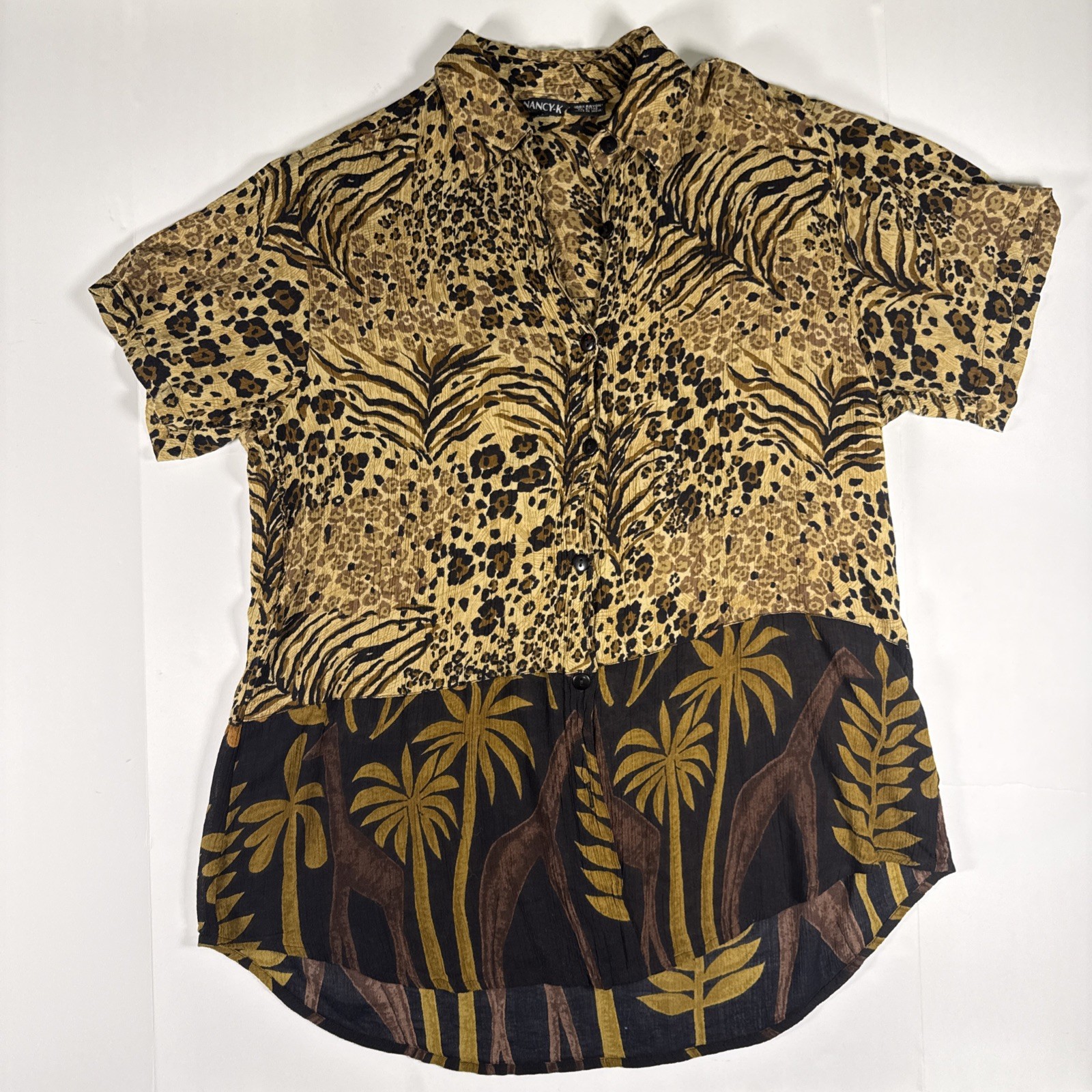 Vintage 90s animal print shirt M leopard print button up collared shirt