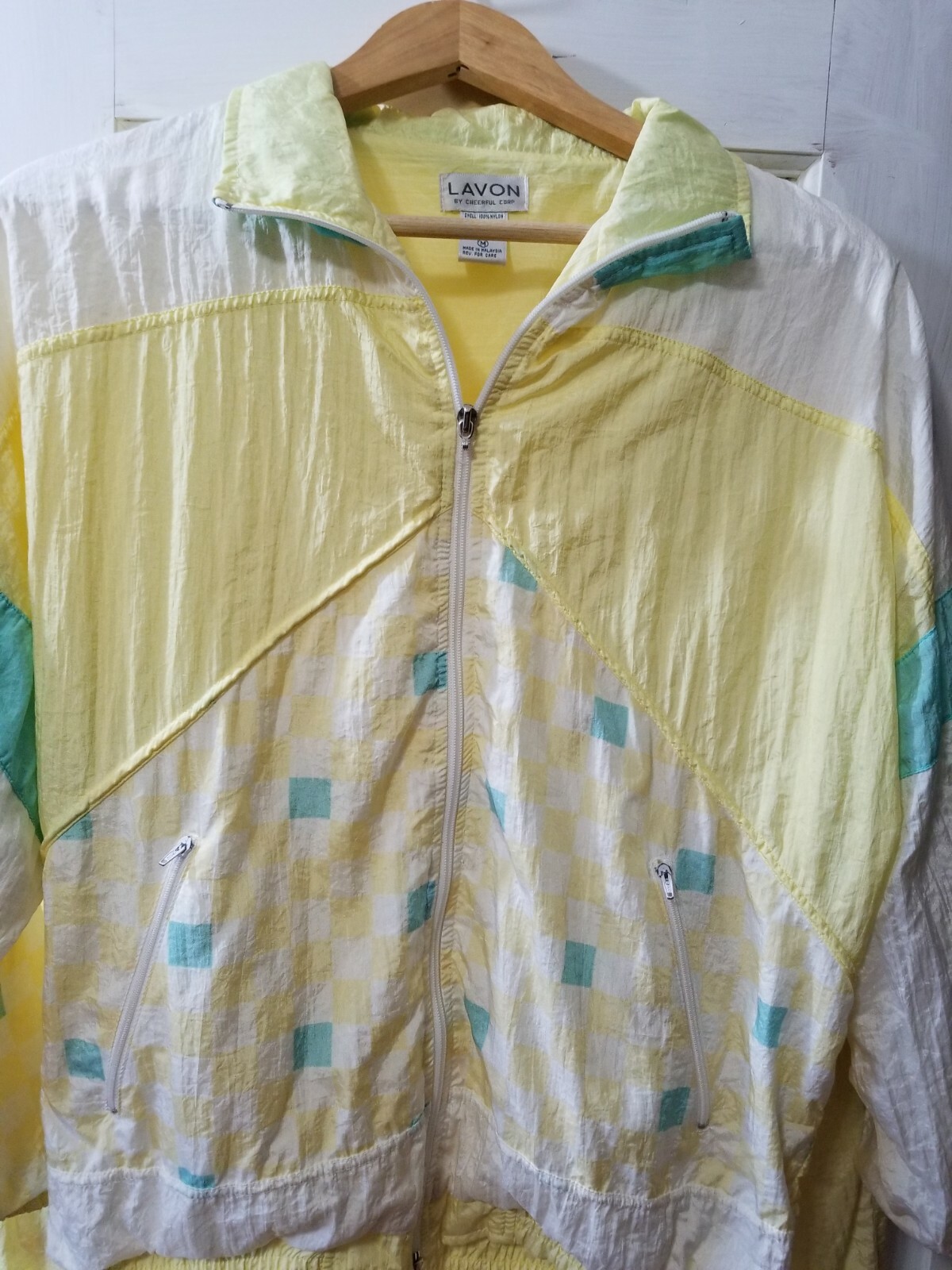 1980s Track Suit Womens Size M Lined Yellow White Color Block Full Zip44