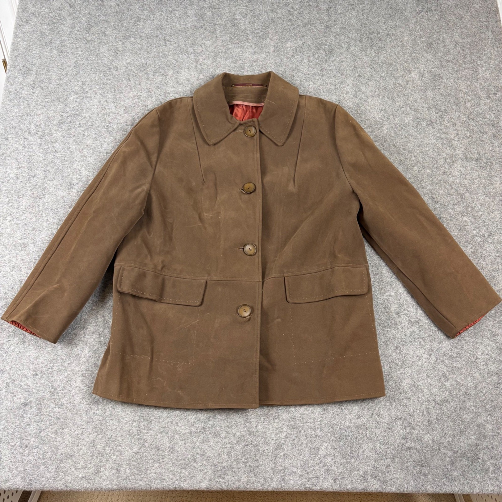 Sears Napoli Suede Jacket Womens Brown Faux Suede Vinyl Vintage 70s Coat