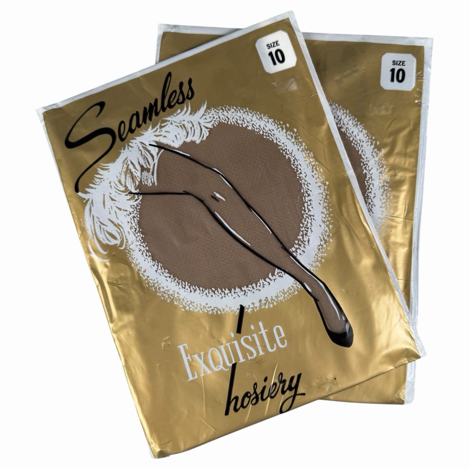 Lot of 2 Sealed NOS Hosiery Packs Seamless Exquisite Stockings Nylons Size 10