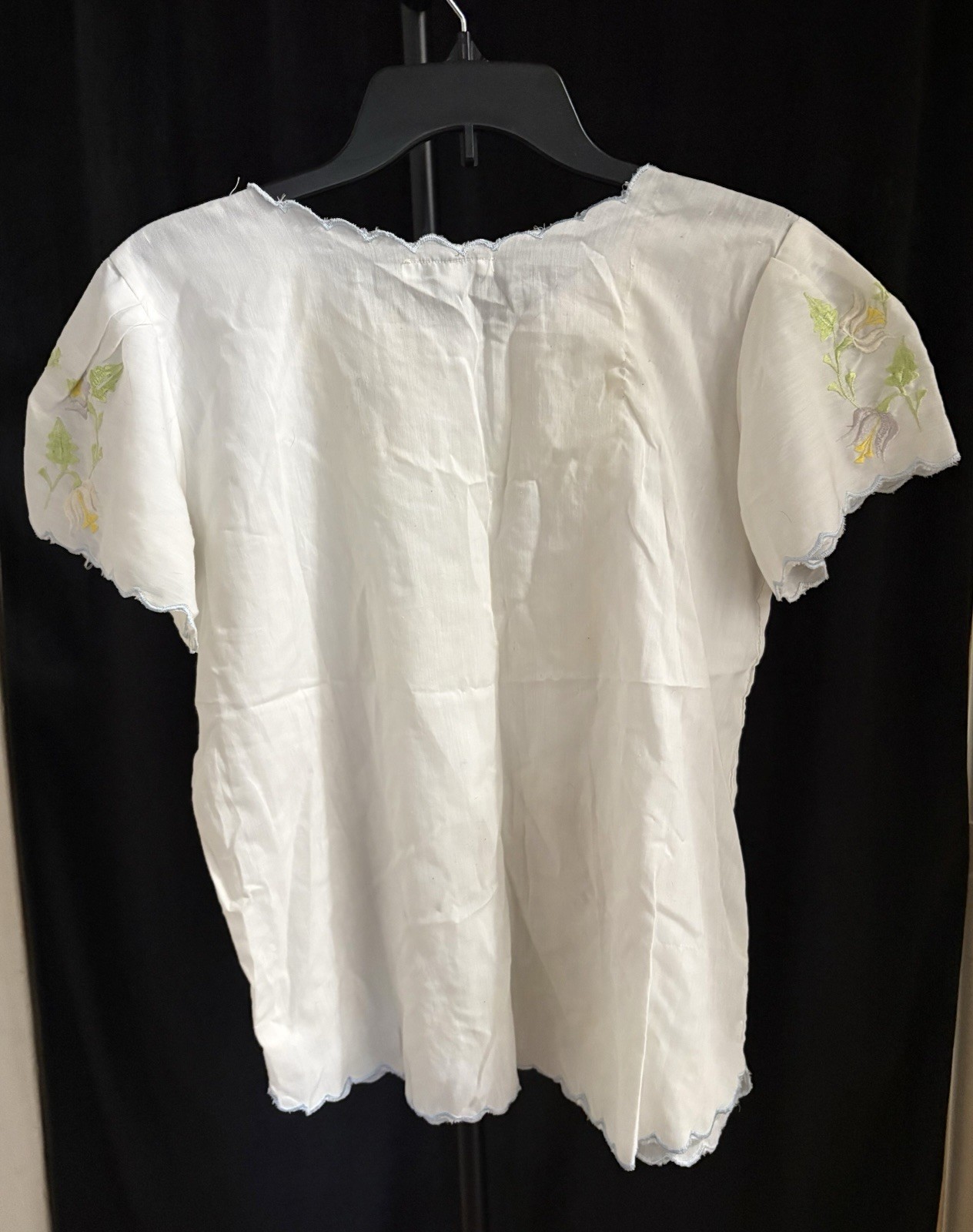 Mexican Embroidered Blouse Top, Short Sleeve, Size 38, Polyester/Cotton, White