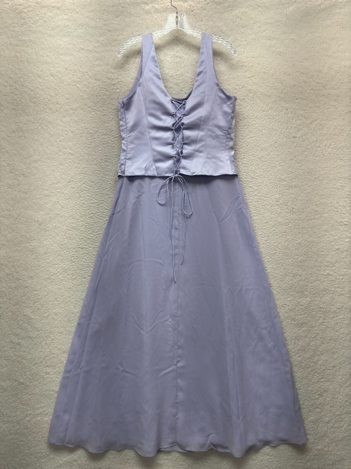 Vintage Prom Dress 16 XL Womens Lavender Lilac Purple Satin Mesh Corset Lace-Up