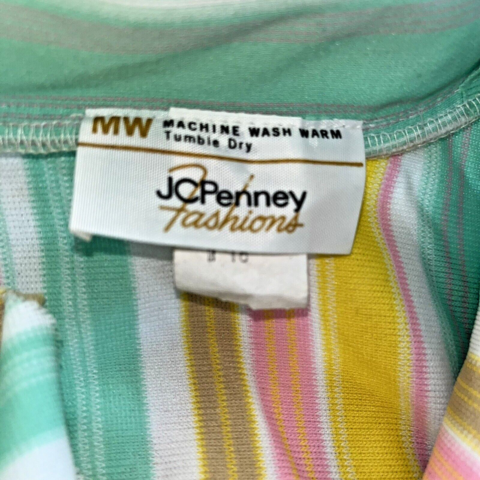 Vtg Shirt 70s Polyester Top Collar Spring Pastel Stripes Pink Aqua Brown L XL 40