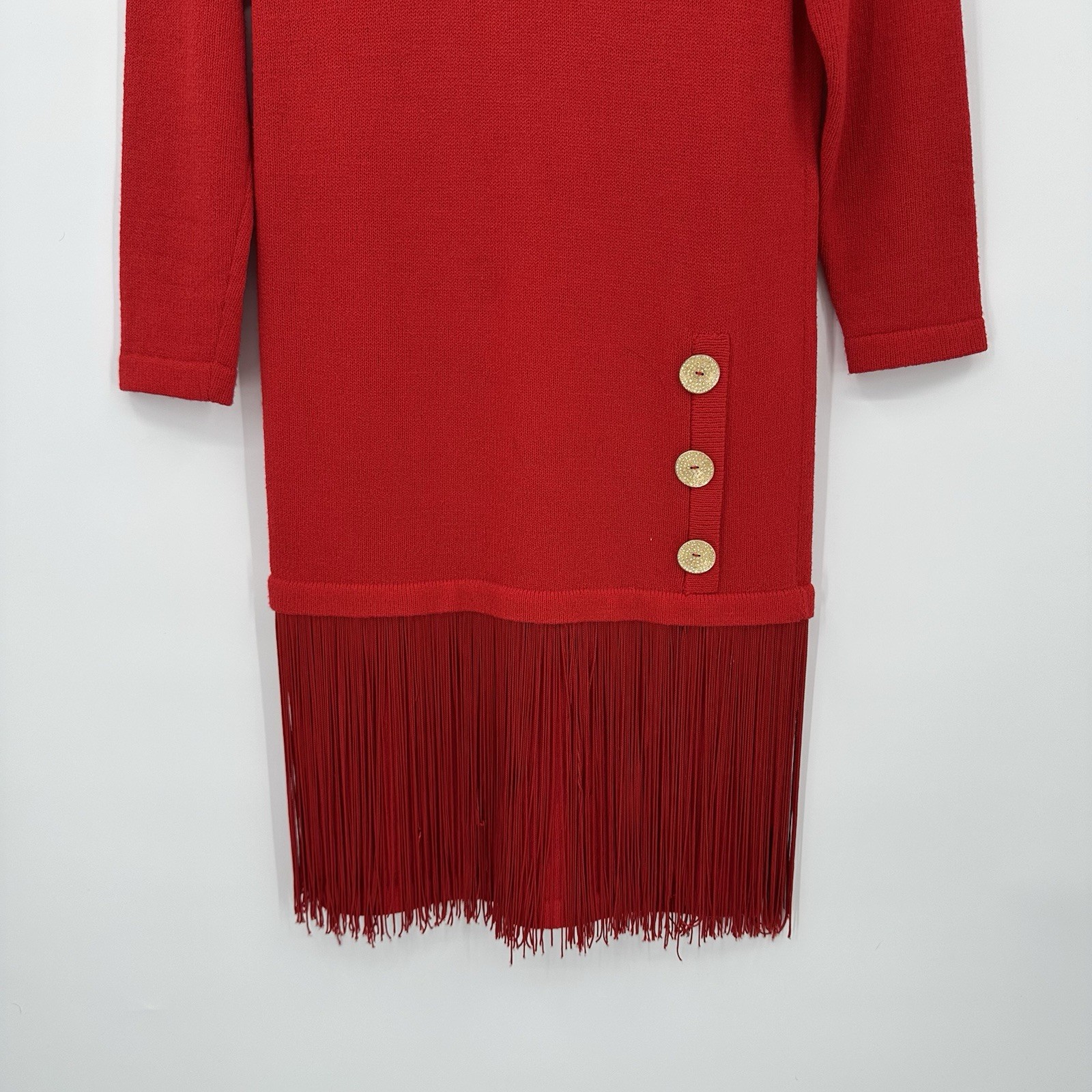 vintage fringe hem SWEATER DRESS red MP santana knit mod retro cocktail 80s 90s