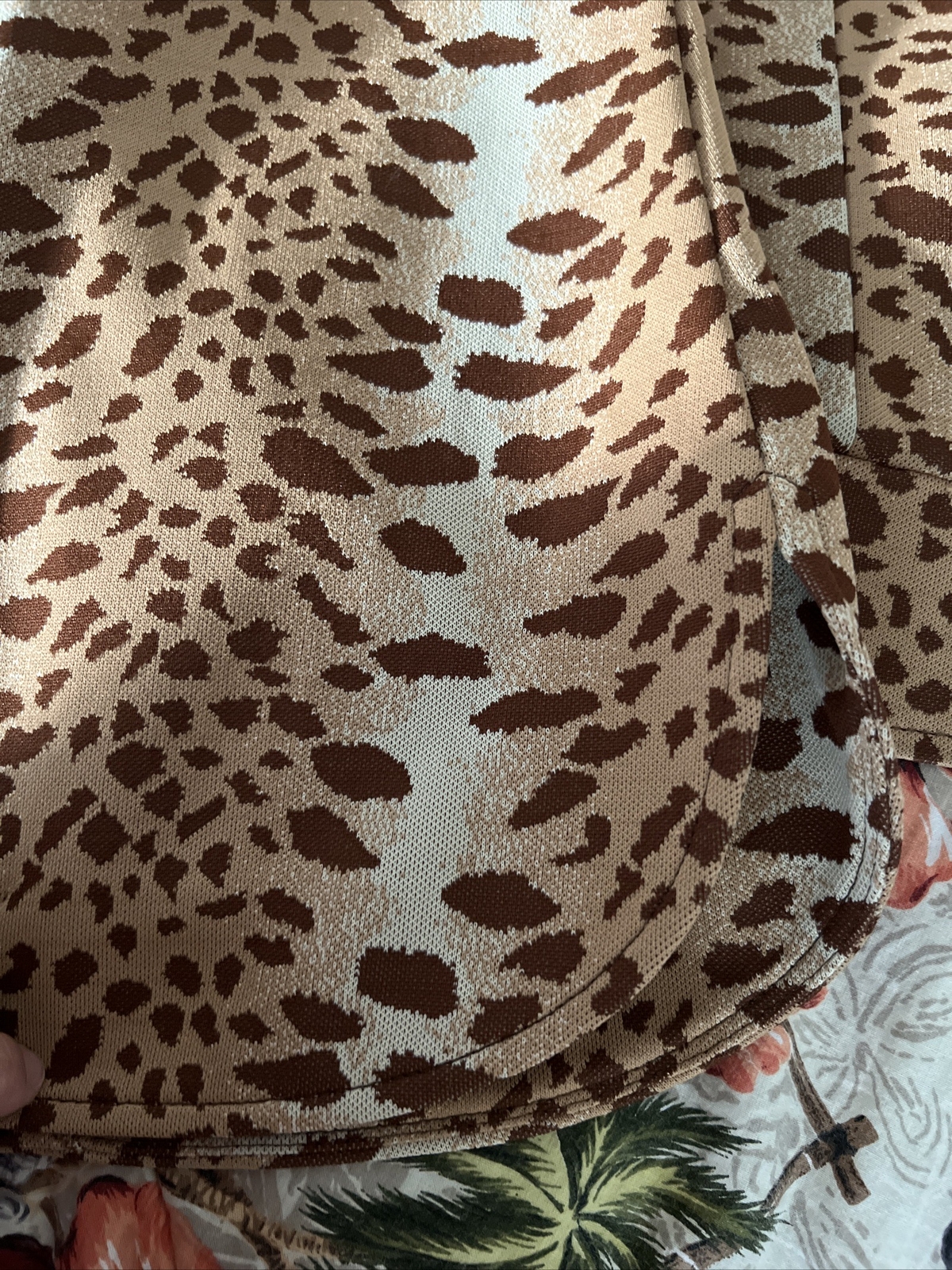 Vintage 1960s Animal Print Knit Top Boutique Brown Cheetah Button Up Sz 14 Sears