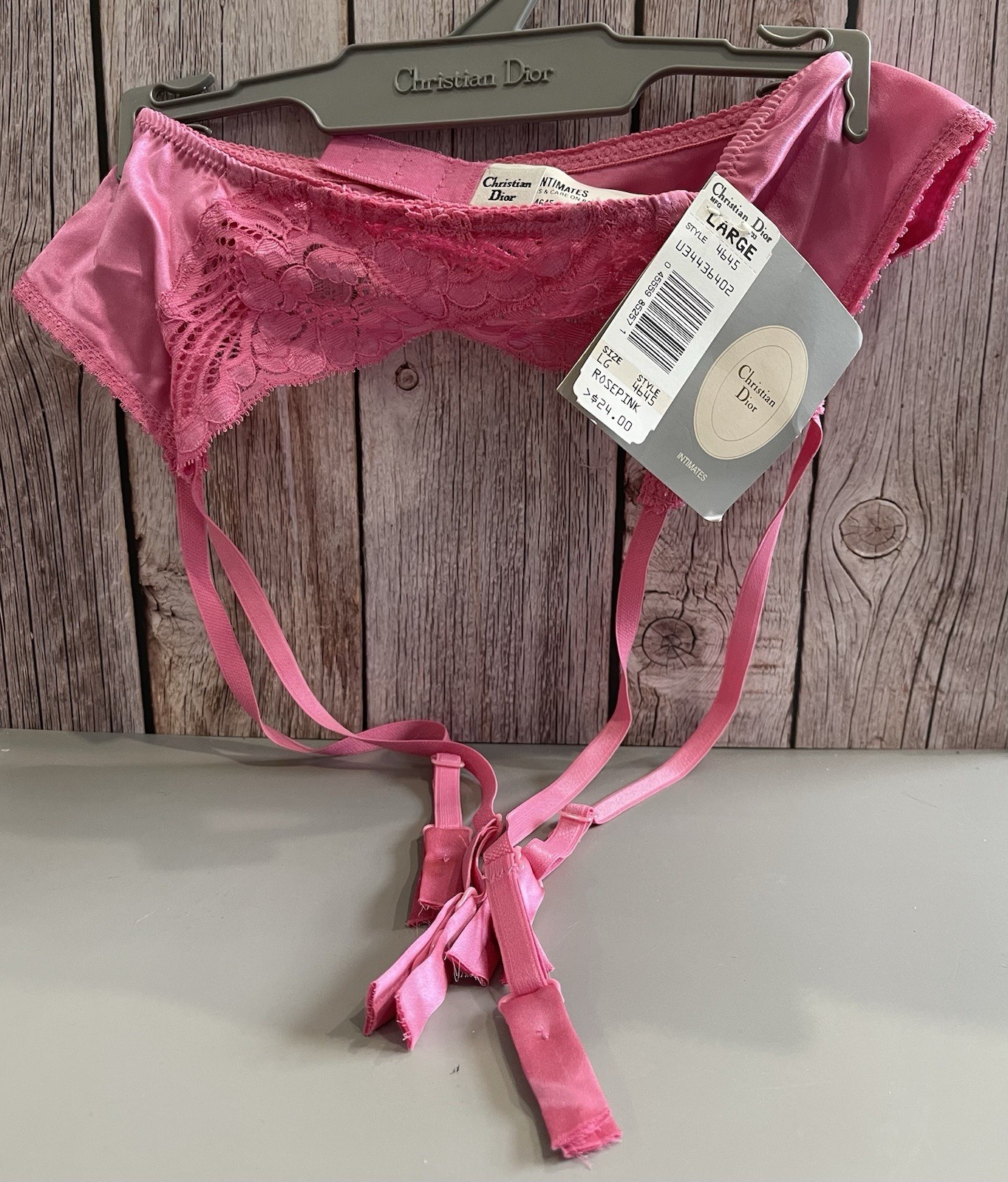 Vtg Christian Dior Intimates Garter Belt Silk Rose Pink Lace Women’s Large NWT