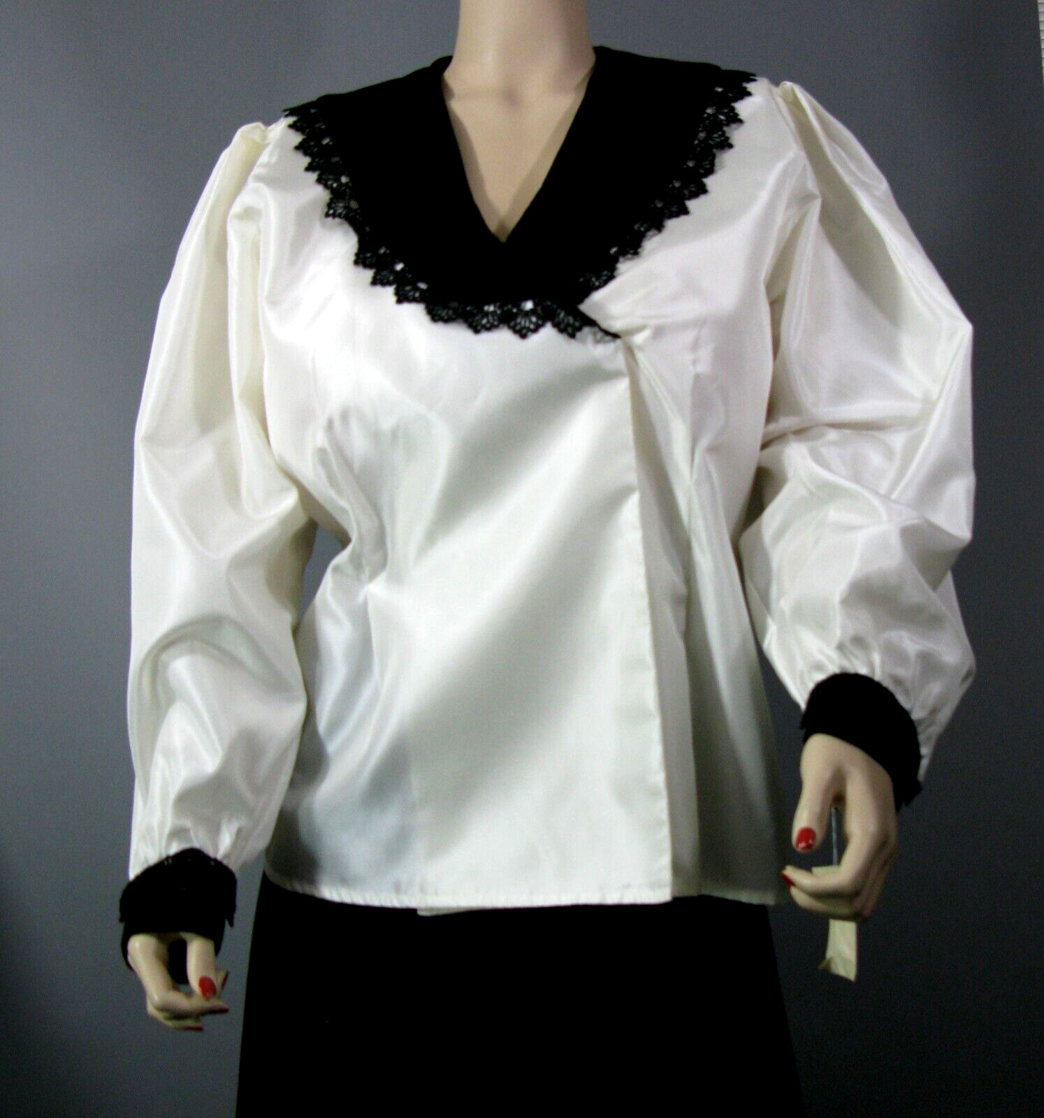 Vtg Victorian~STUDIO~Crisp Taffeta Blouse Flocked Velvet Battenburg Collar NWT