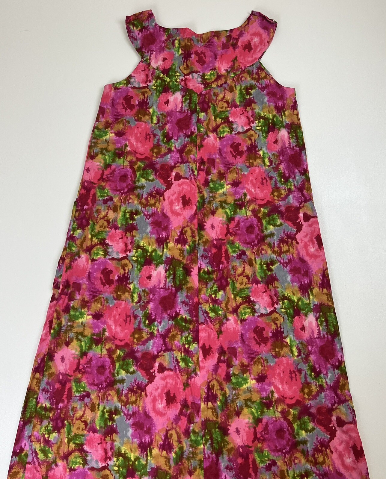 Vtg 60s Meena of California Mod Pink Floral Sleeveless Maxi Dress MCM See Notes