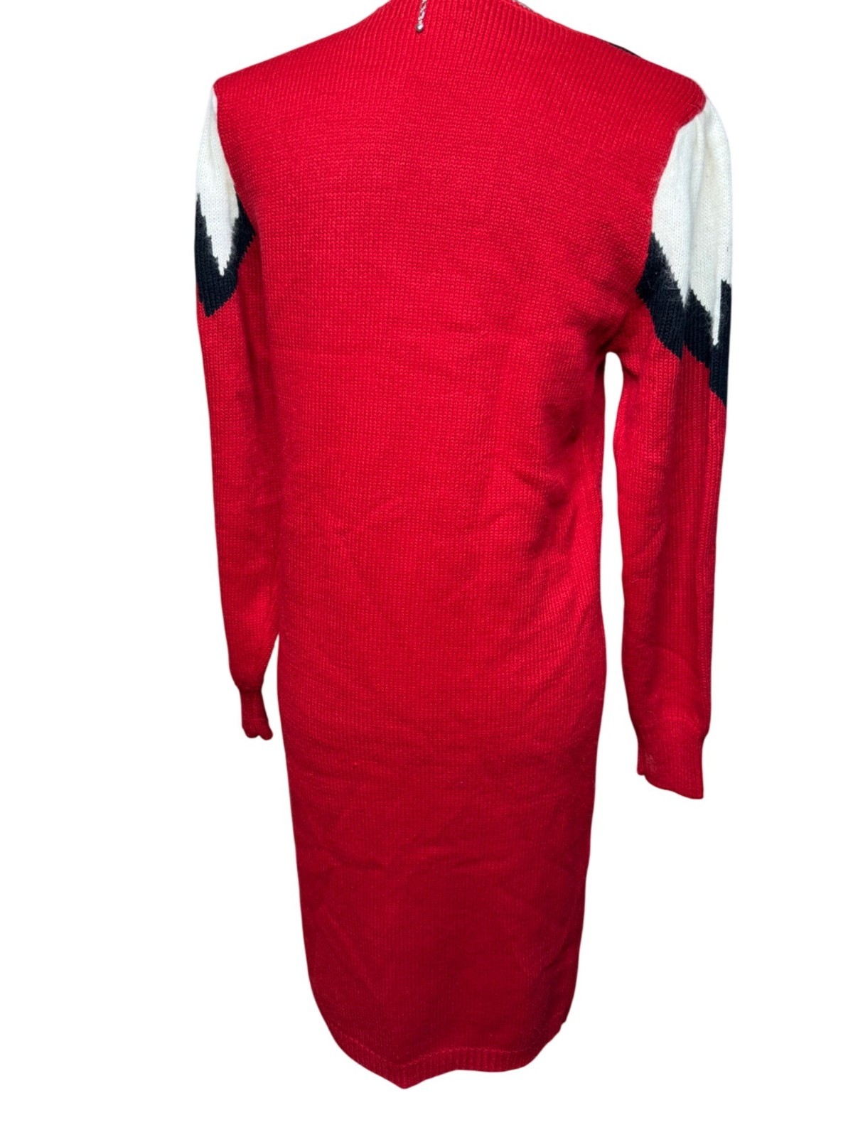 VTG Yarnworks Petite S Red White Lightning Bolt Sweater Dress Lambswool read y2k
