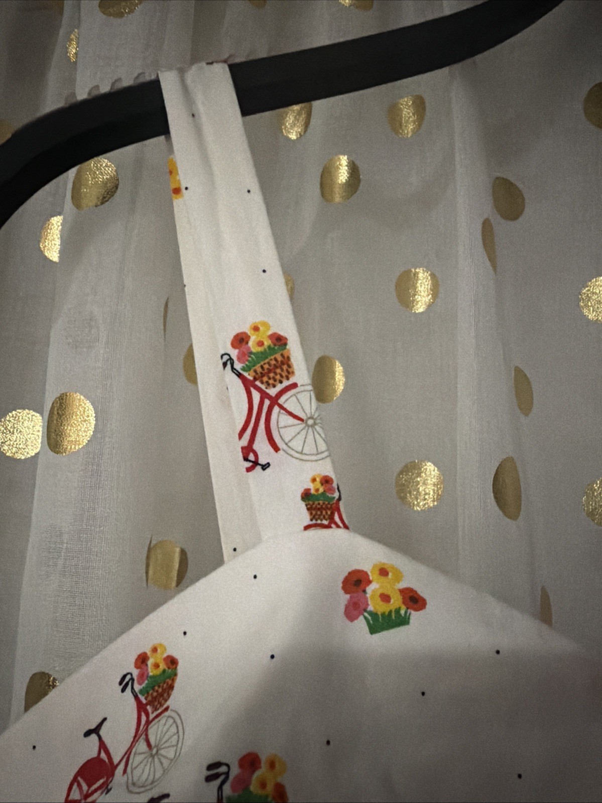 Vintage Unbranded Dress, White with Red Bicycle and Flower Pattern.