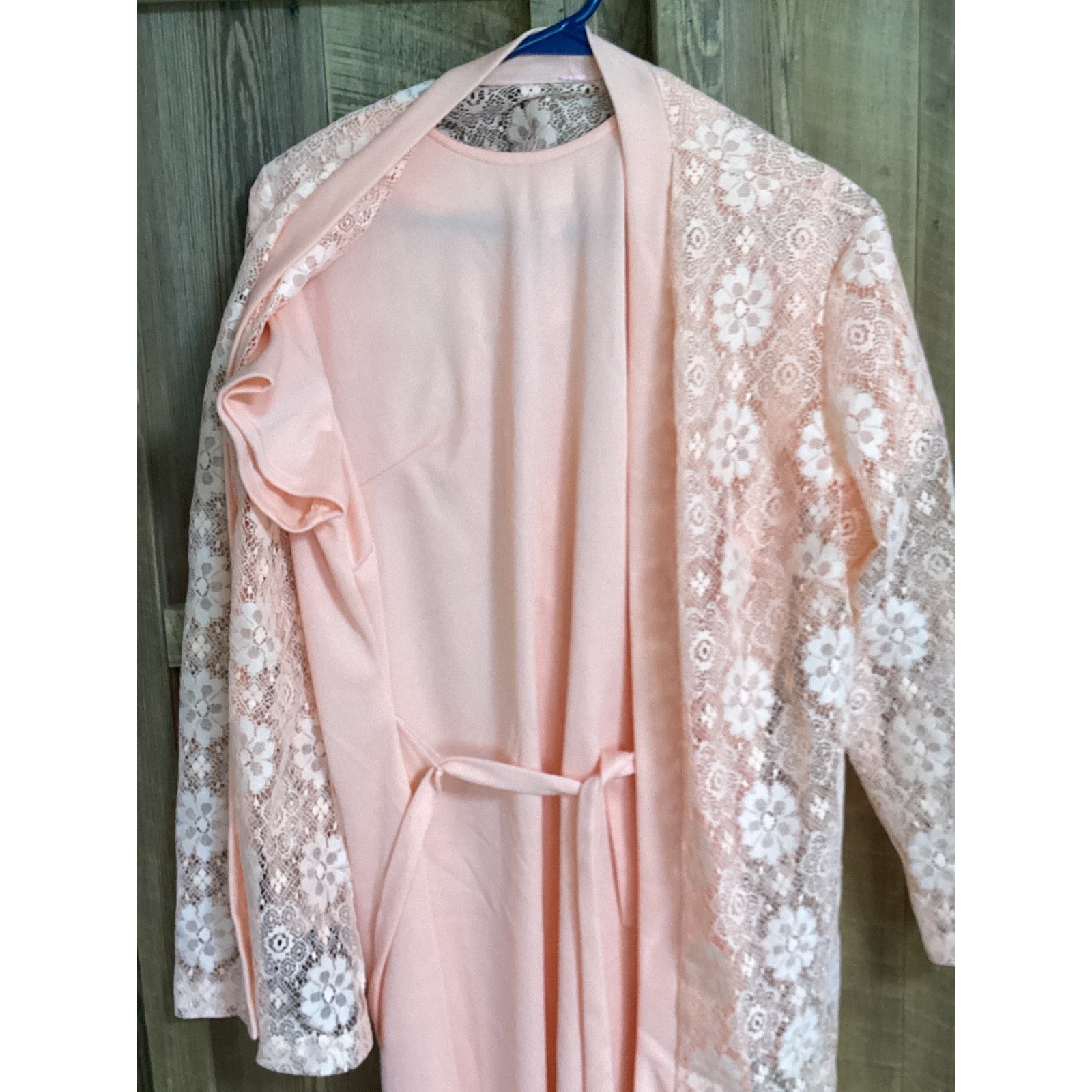 Vintage Peach Lace 2 Piece Dress Set Cardigan Jacket Midi Formal Apricot