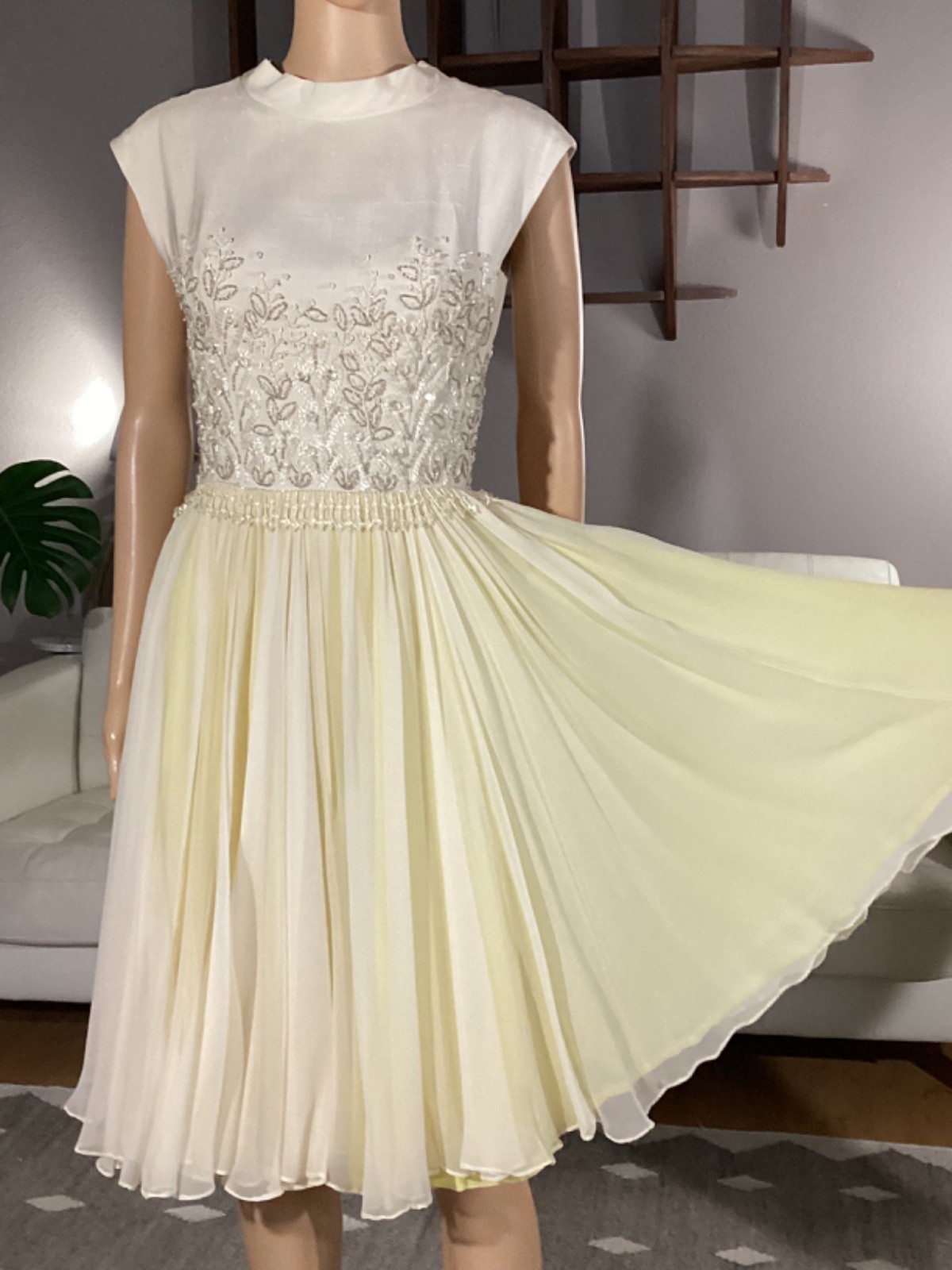 Vintage 1960’s PAT SANDLER Beaded Silk Chiffon Evening Party Cocktail Dress