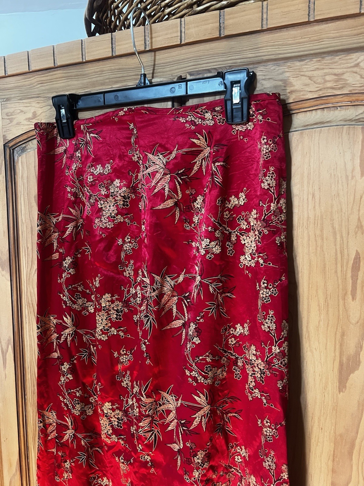 Vintage 90’s C L E Paris Red Bamboo Print Rayon Midi Skirt Women’s M